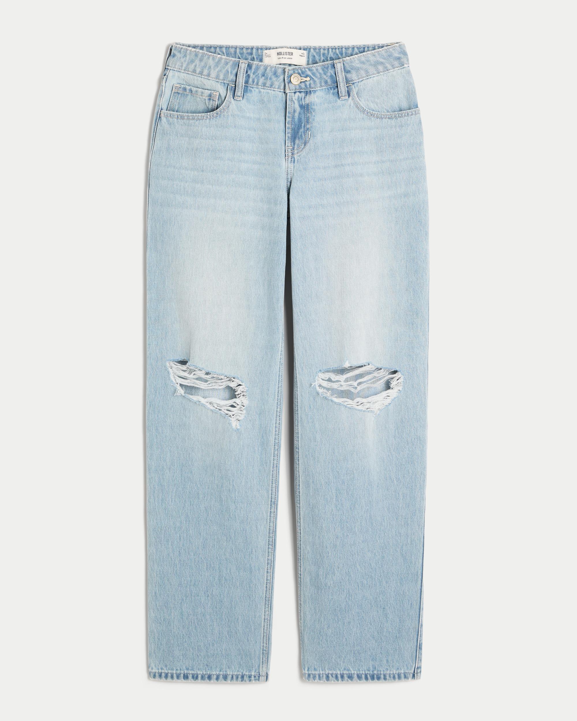 Low-Rise Light Wash Ripped Loose Jeans Product Image