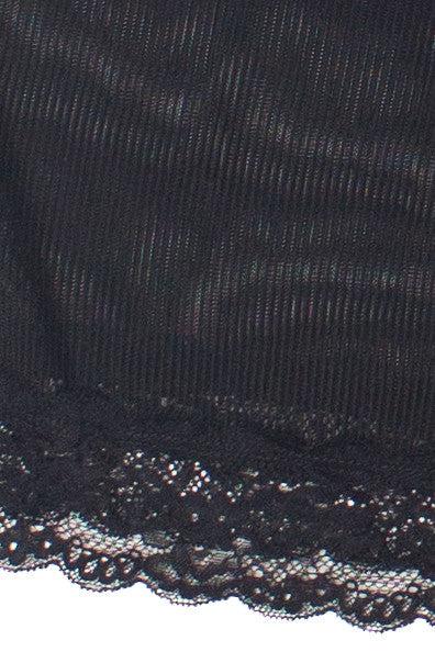 Lace Trim Ribbed Mesh Crop Tee Product Image