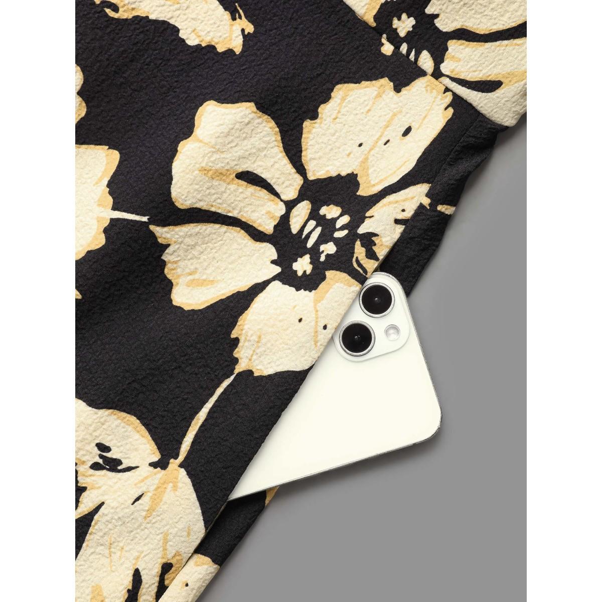 Plus Size Square Neck Silhouette Flower Ruffled Dress Black Women Resort Tie knot Square Neck Long Sleeve Curvy BloomChic 18-20/2X Product Image