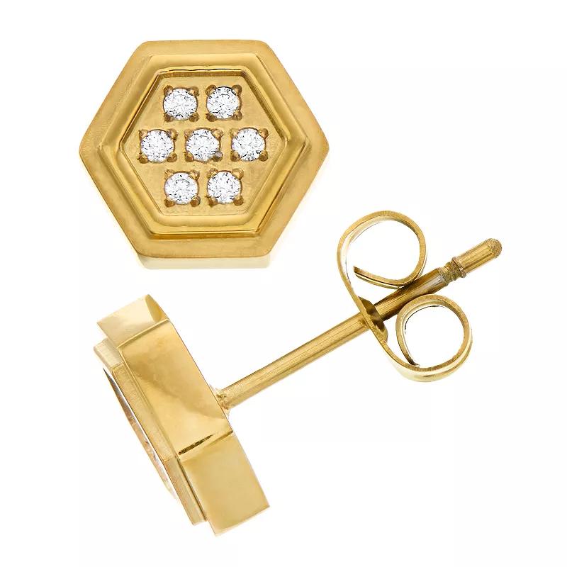 Diamond Brilliance Mens Stainless Steel 1/10 Carat T.W. Lab-Created Diamond Hexagon Stud Earrings, Yellow Product Image