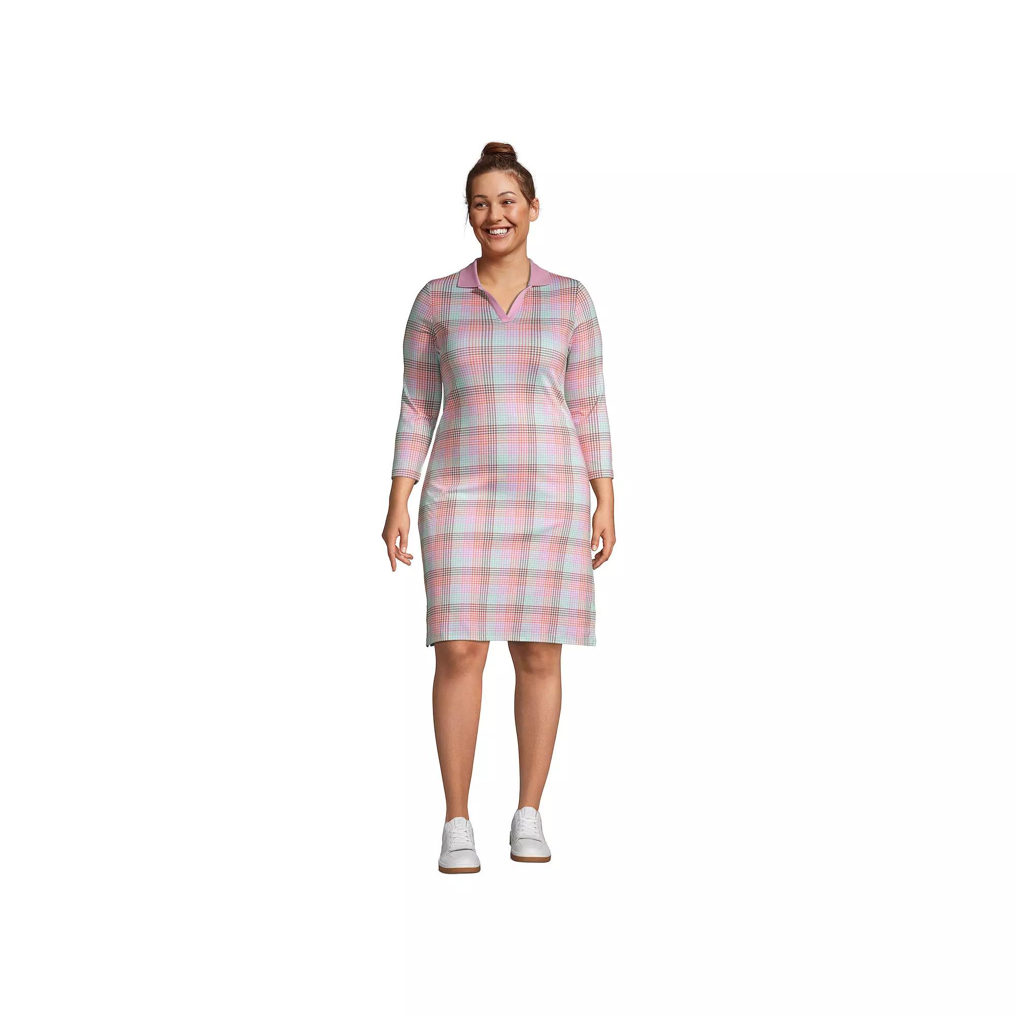 Plus Size Lands' End Supima Cotton Polo Dress, Women's, Size: 1XL, Wild Blossom Check Product Image