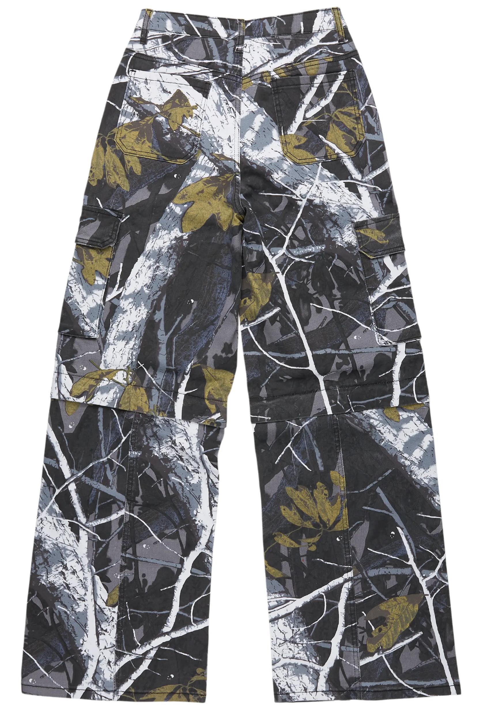 Precious Black Tree Camo Baggy Stacked Jean Female Product Image