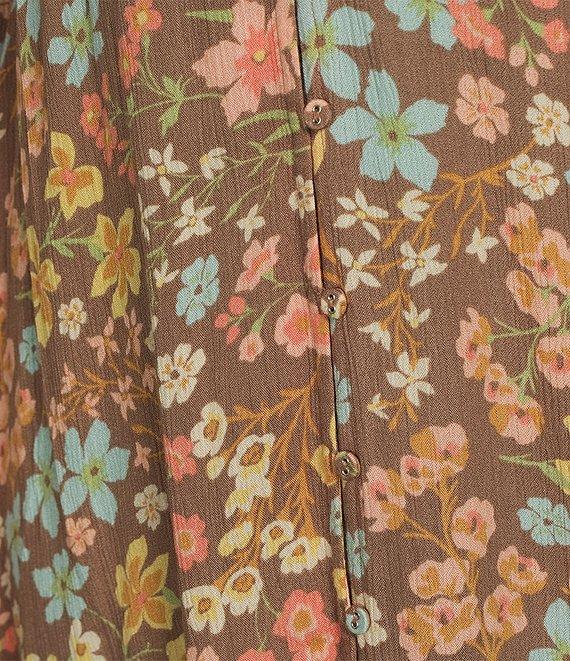 Billabong Cool Nights Floral Printed Long Sleeve Crinkle Midi Dress Product Image