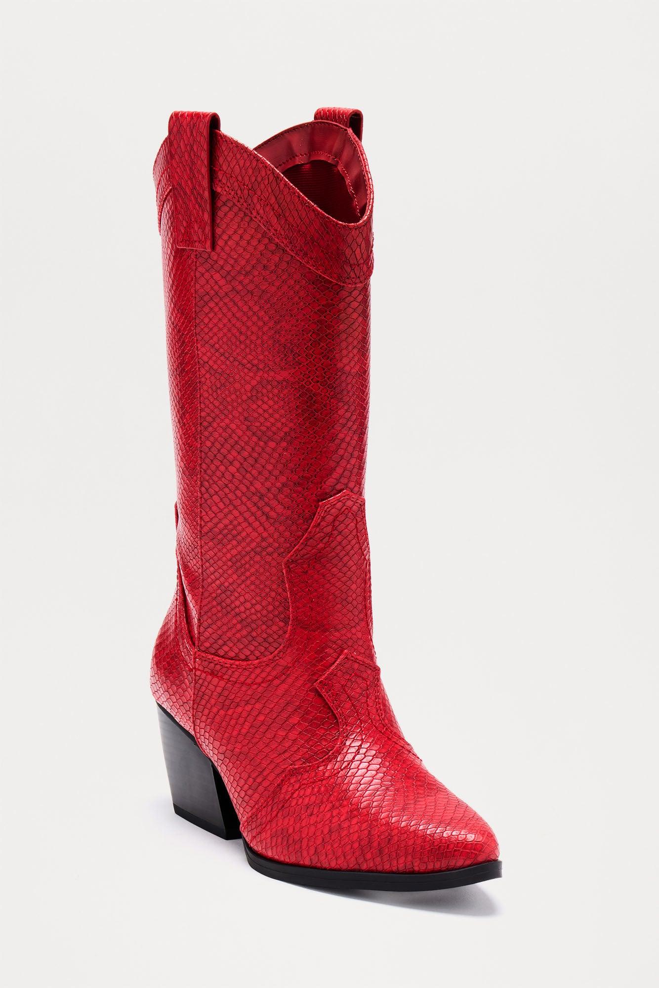 Alabama Faux Leather Cowboy Boots - Red Female Product Image