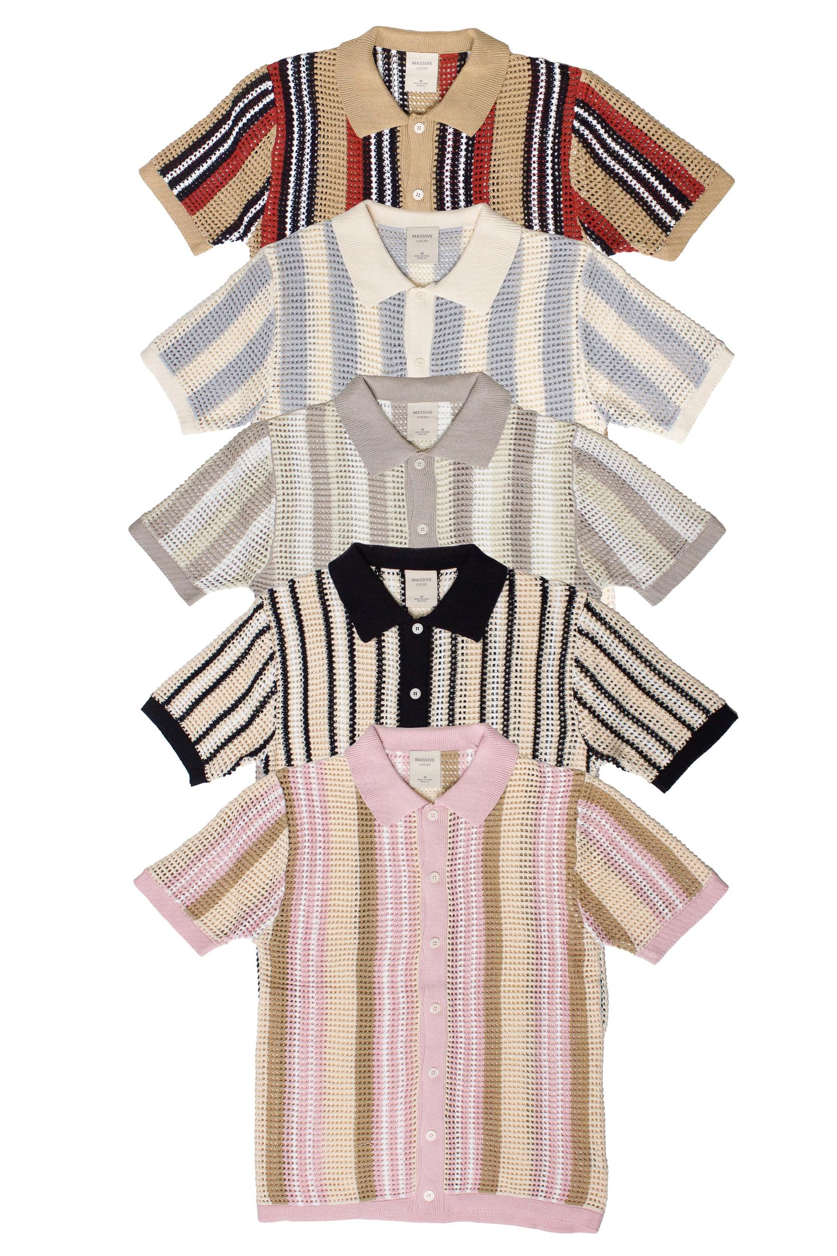 Striped Knit Mesh Button Up Shirt Product Image