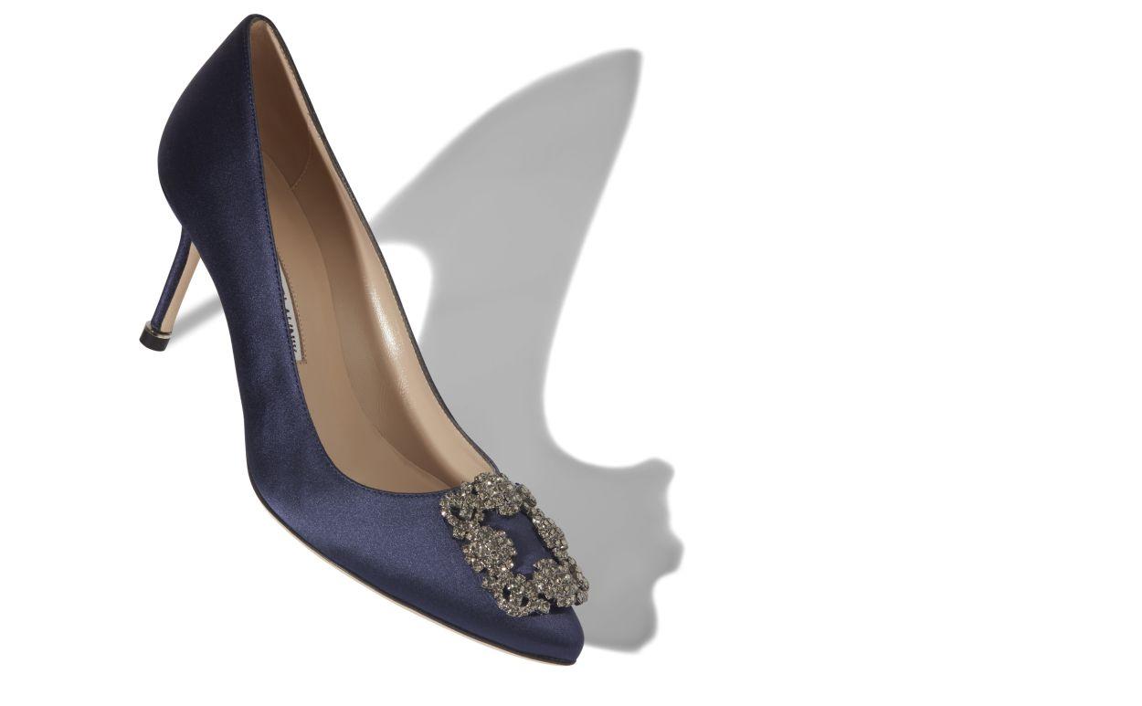 HANGISI 70 Navy Blue Satin Jewel Buckle Pumps Product Image