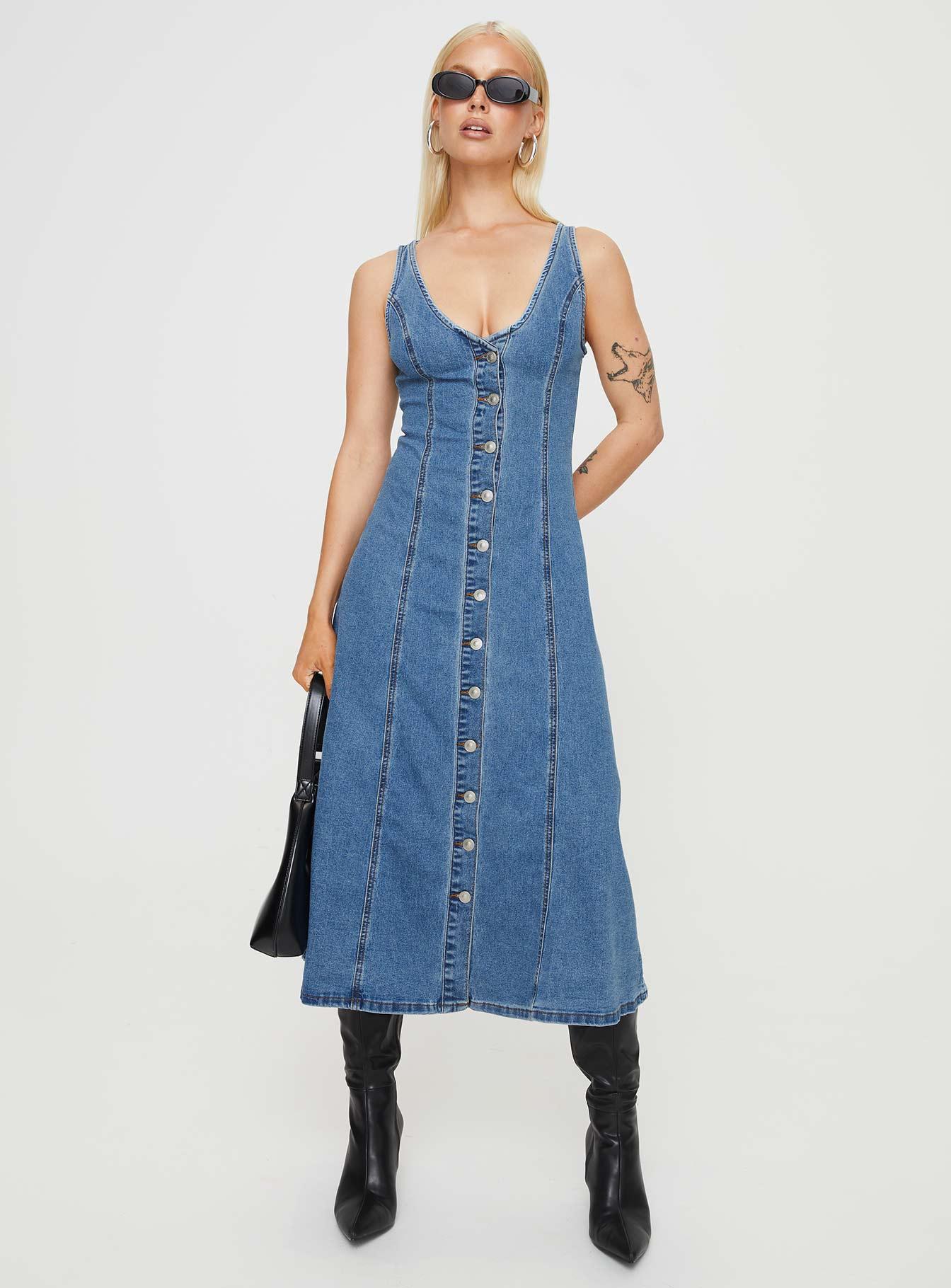 Midler Denim Midi Dress Mid Blue Product Image