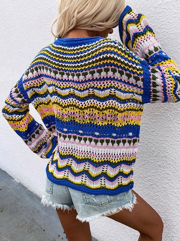 Rainbow Stripe Crochet Knit Sweater Product Image