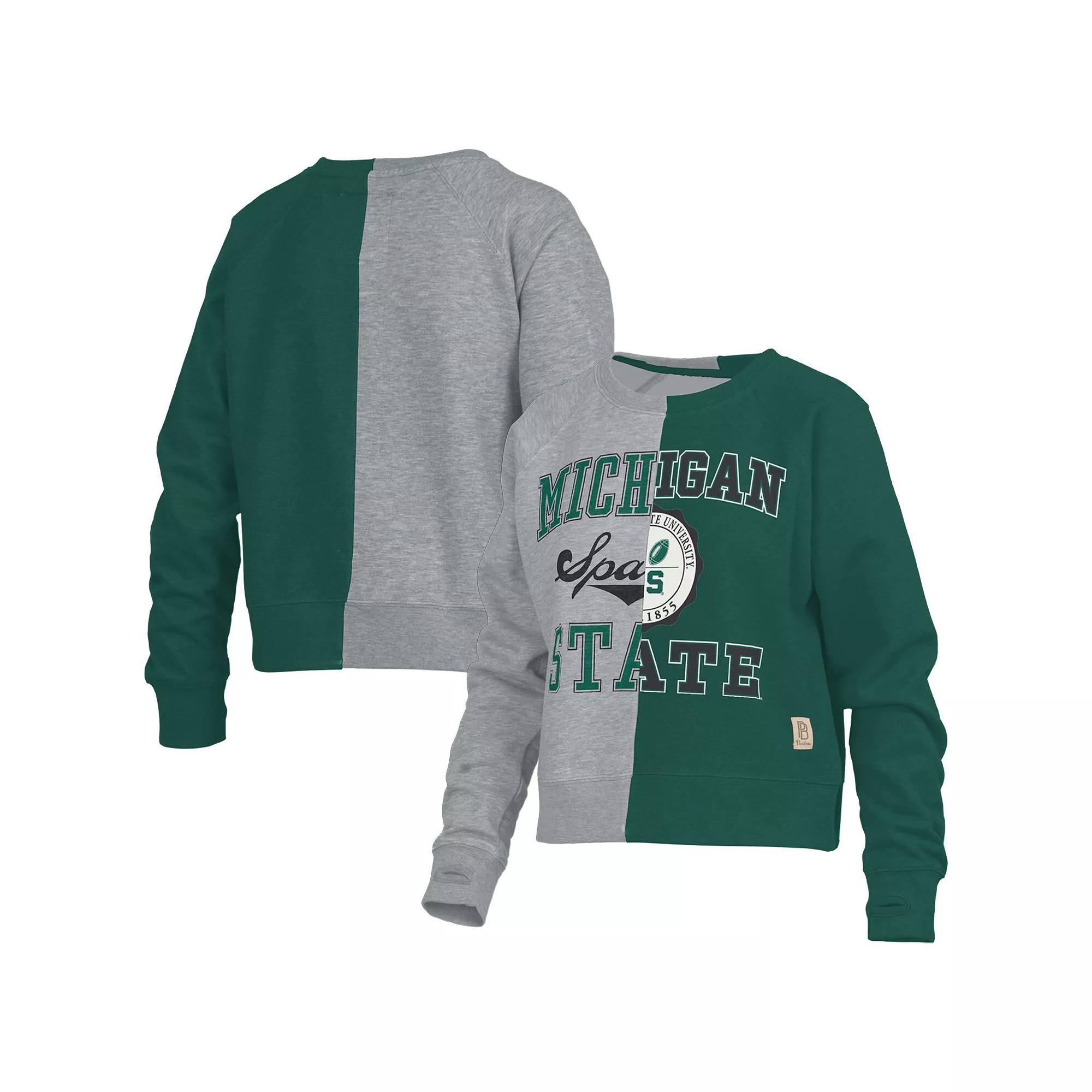 Women's Pressbox  Heather Gray Michigan State Spartans Half and Half Raglan Pullover Sweatshirt, Size: XL, Grey Product Image