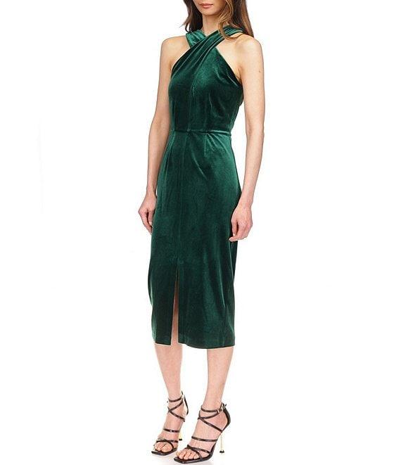 Michael Kors Stretch Velvet Sleeveless Twist Neck Midi Dress Product Image