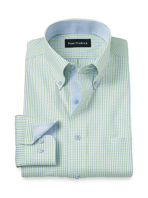 Comfort Stretch Non-Iron Gingham Dress Shirt With Contrast Trim - Blue/green Product Image