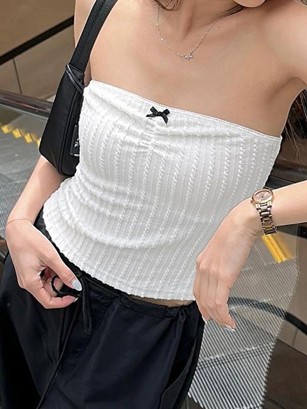 Solid Textured Bow Bandeau Top Product Image