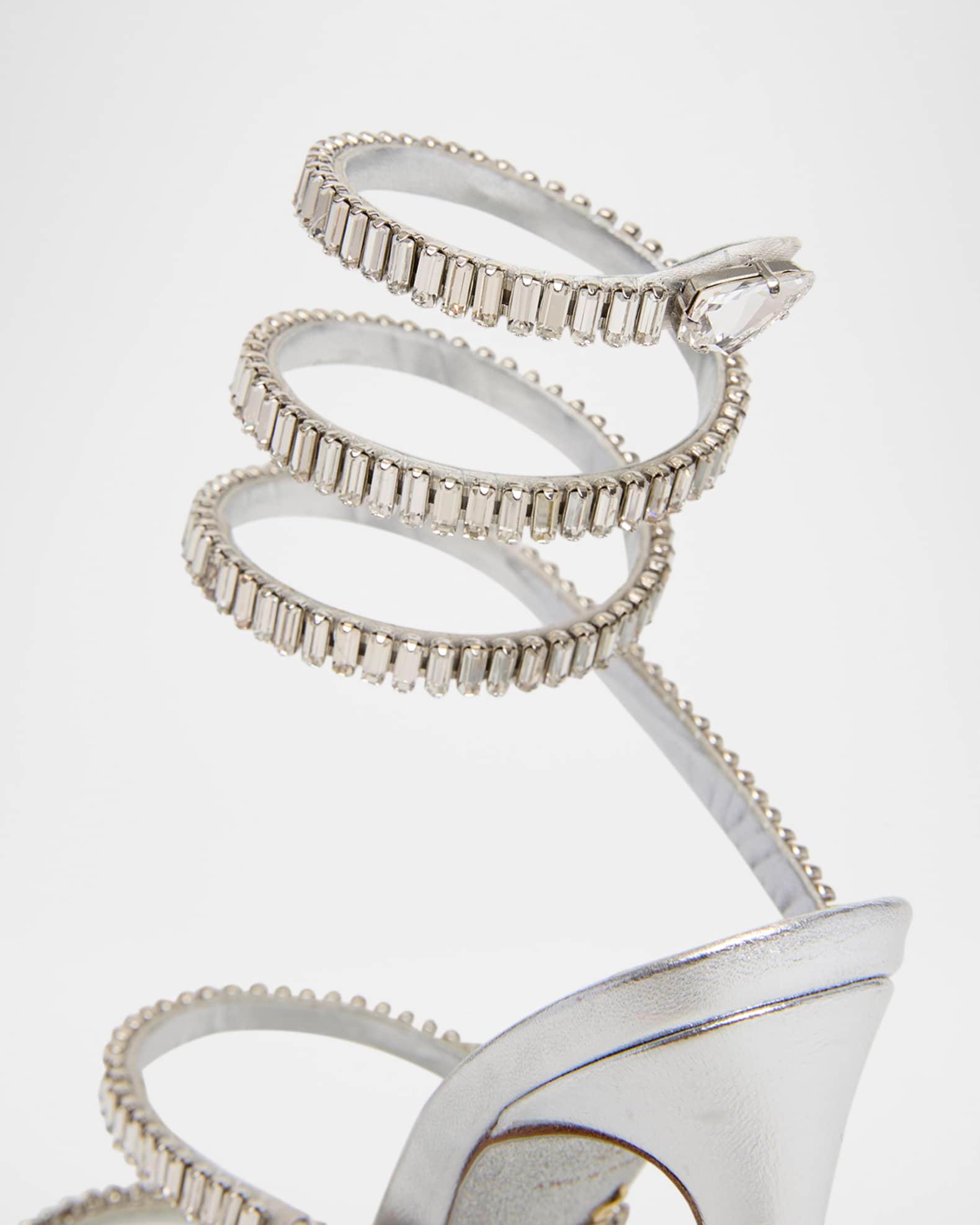 Metallic Leather Strass Snake Ankle Wrap Sandals  Product Image