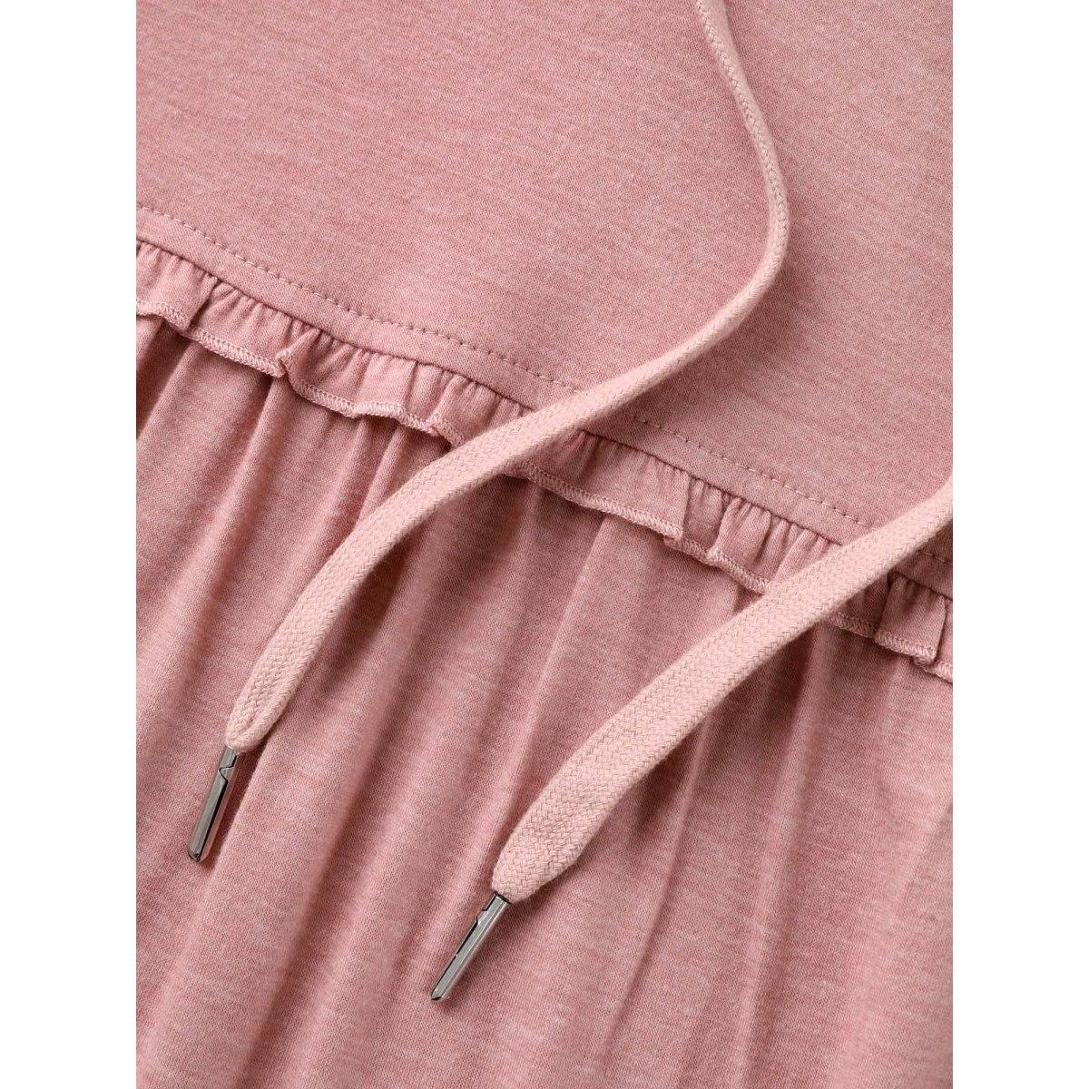 Plus Size Stretchy Heather Hooded Ties T-Shirt Dirtypink Women Gathered Hooded Everyday-Casual T-shirts BloomChic 18-20/2X Product Image