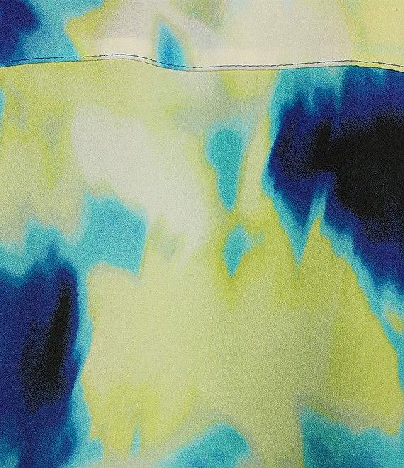 Calvin Klein Printed Collared Ruffle Front Cap Sleeve Button Front Top Product Image