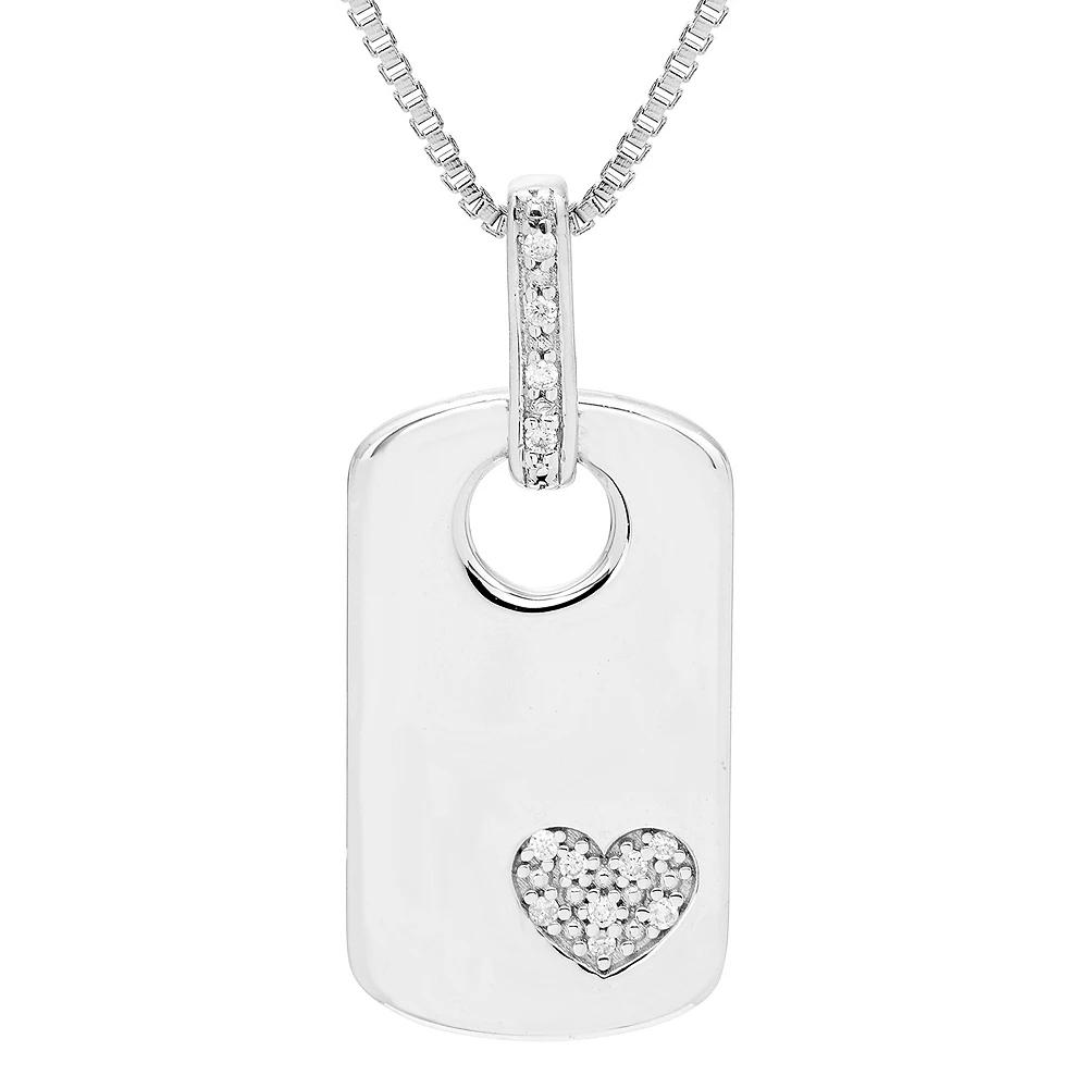 Boston Bay Diamonds Sterling Silver Diamond Accent Heart Dog Tag Pendant Necklace, Women's, Size: 18" Product Image