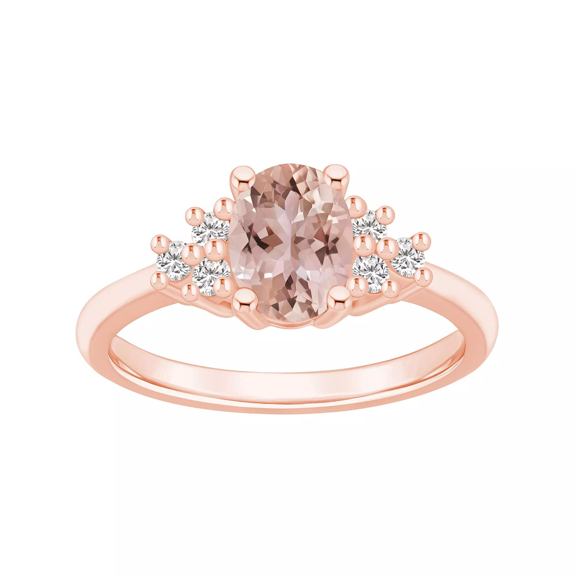 Alyson Layne 14k Gold Oval Morganite & 1/5 Carat T.W. Diamond Ring, Women's, Size: 9 Product Image