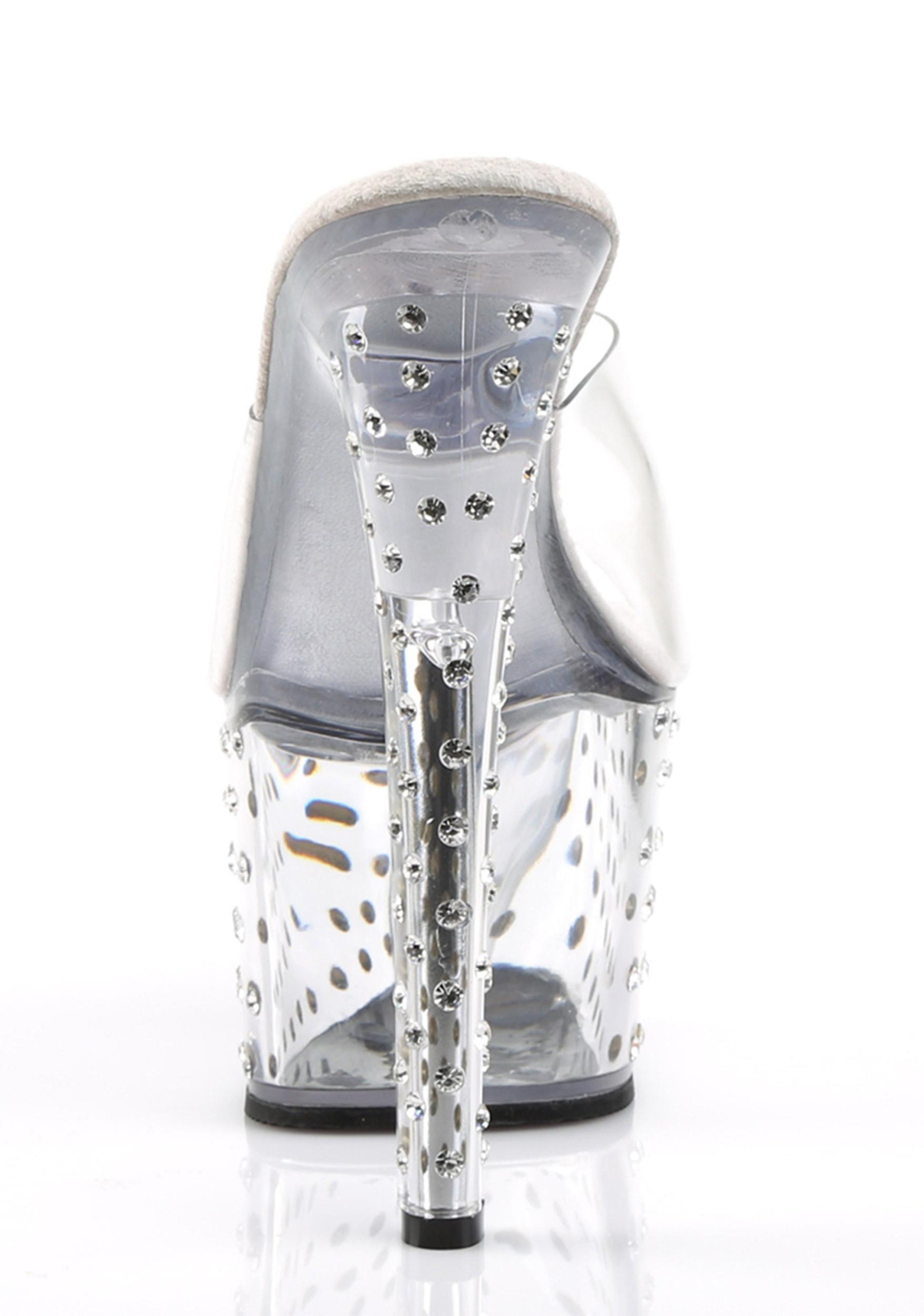 Pleaser Stardust-701 Rhinestone Studded Platform Slides - Clear Product Image