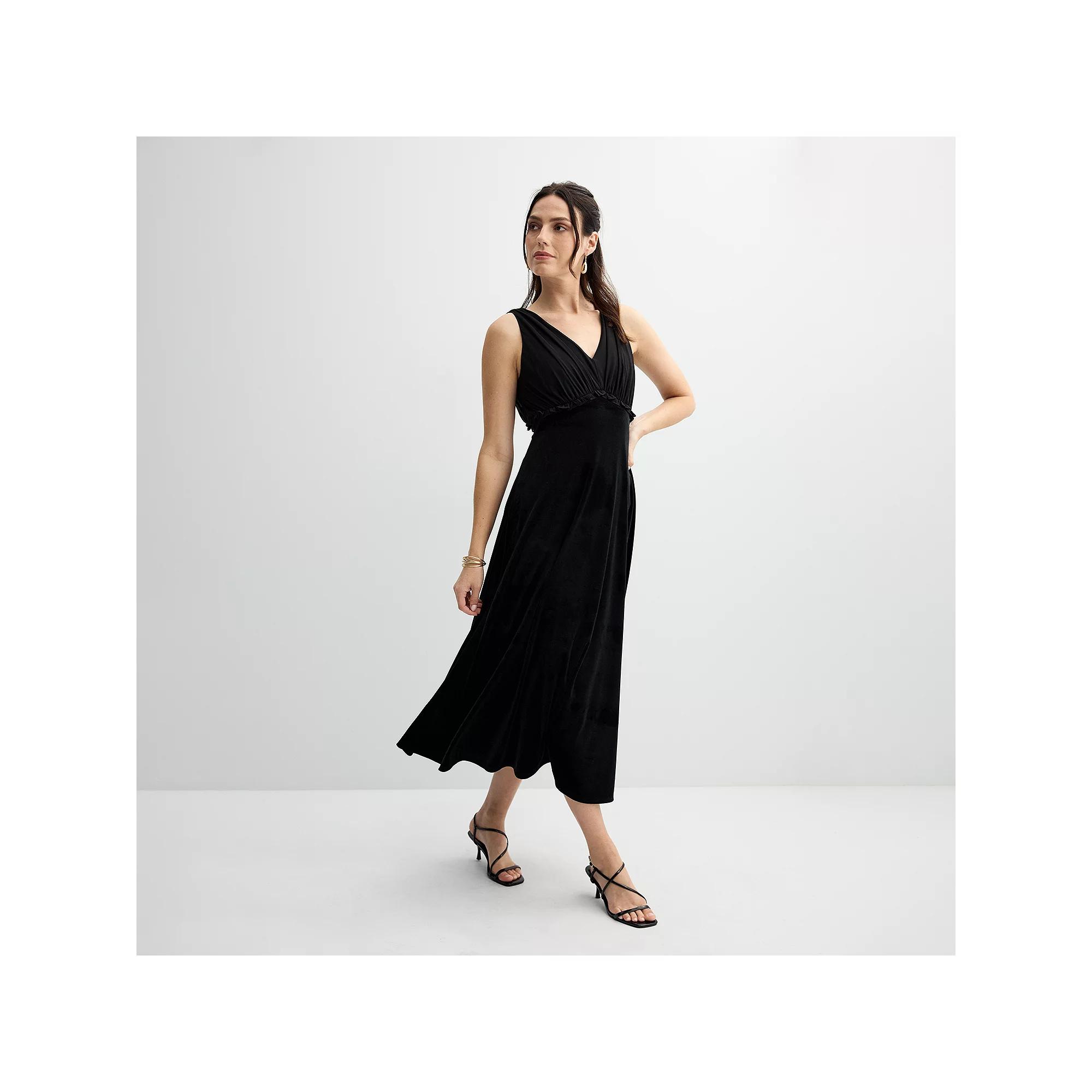 Women's Taylor V Neck Chiffon and Velvet Dress, Size: 4, Licorice Product Image