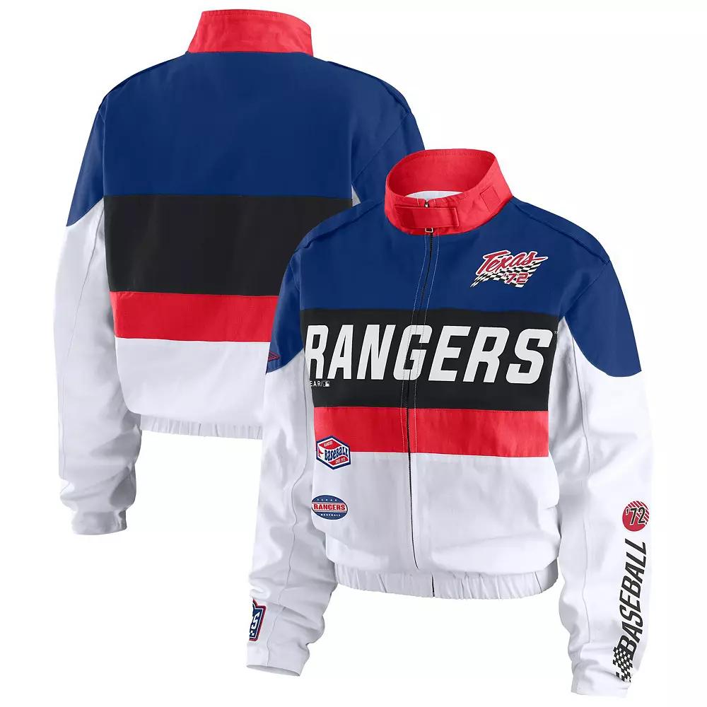 Women's WEAR by Erin Andrews Navy/White Texas Rangers Racing Full-Zip Jacket,  Product Image