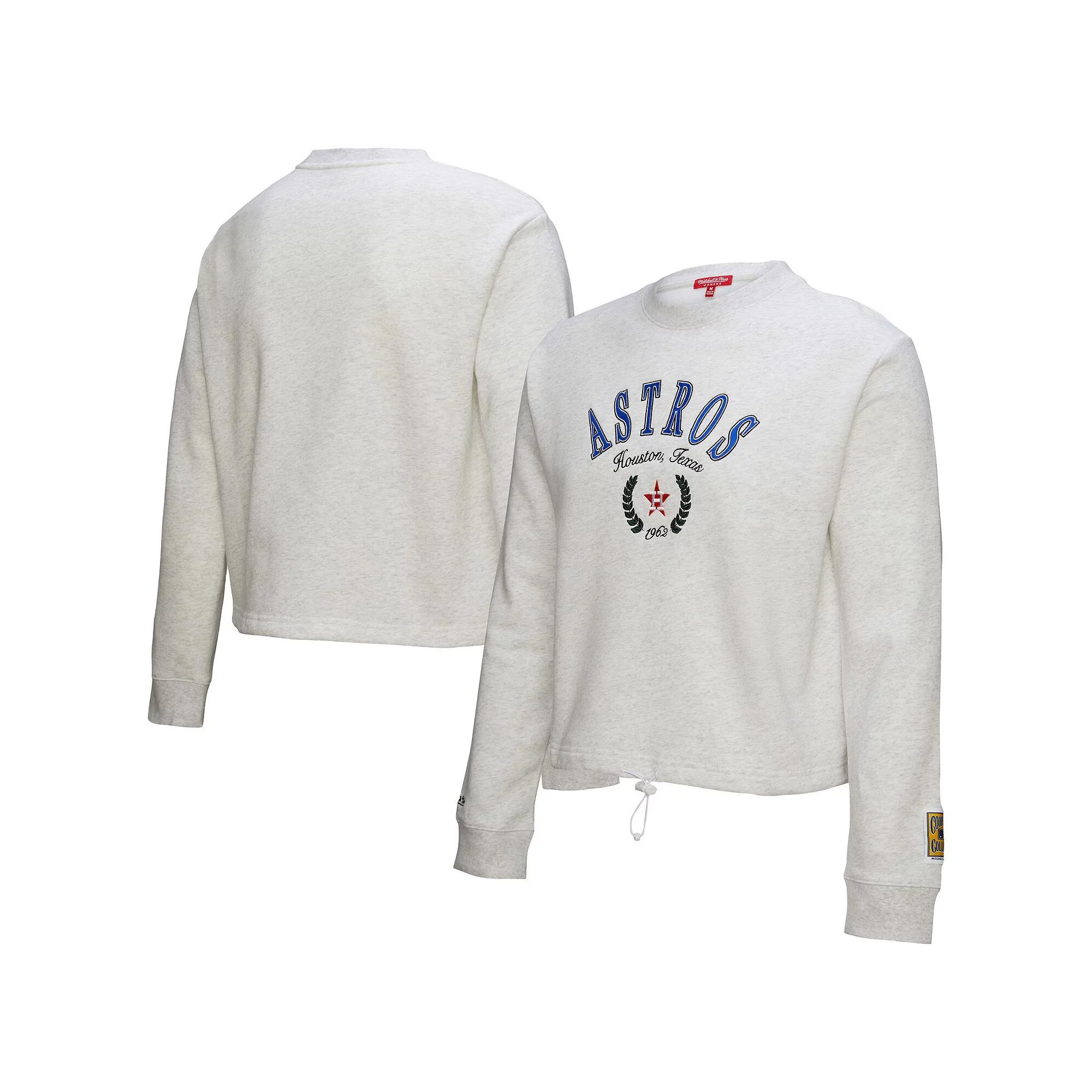Women's Mitchell & Ness Heather Gray Houston Astros Cropped Toggle Pullover Sweatshirt,  Product Image