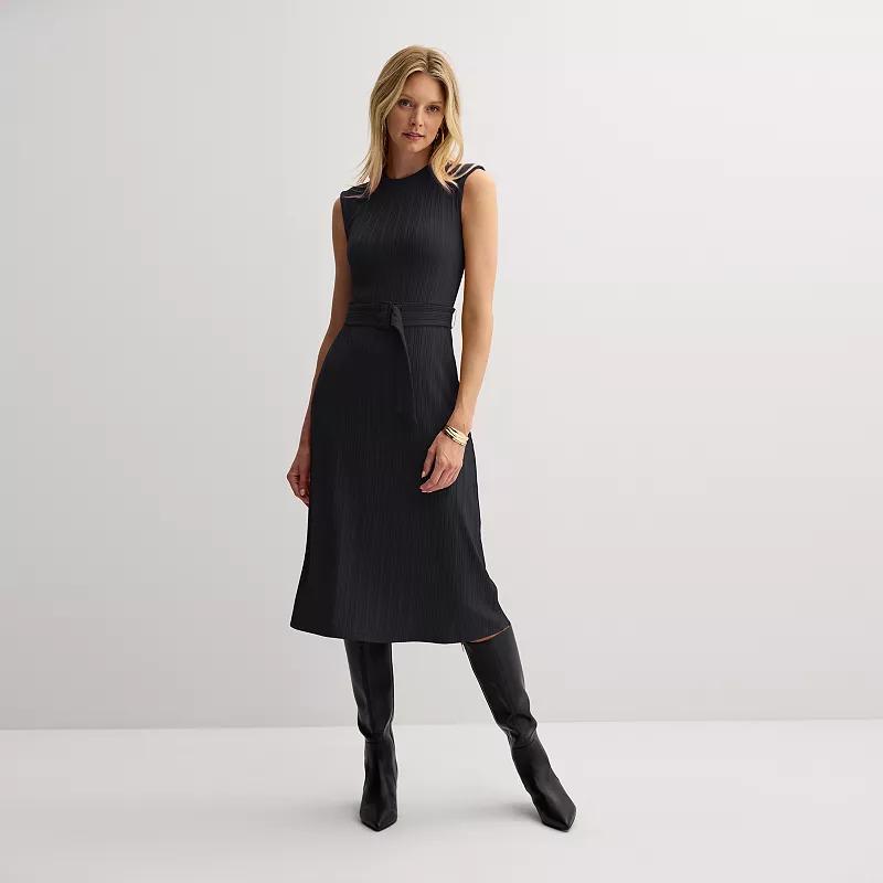 Women's Nine West Belted Rib Midi Dress, Size: XS, Mineral Black Product Image