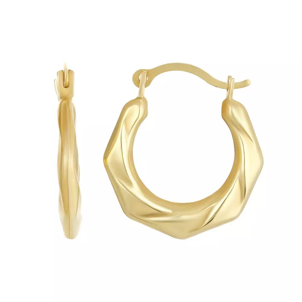 Taylor Grace 10k Gold Geometric Textured Hoop Earrings, Women's Product Image