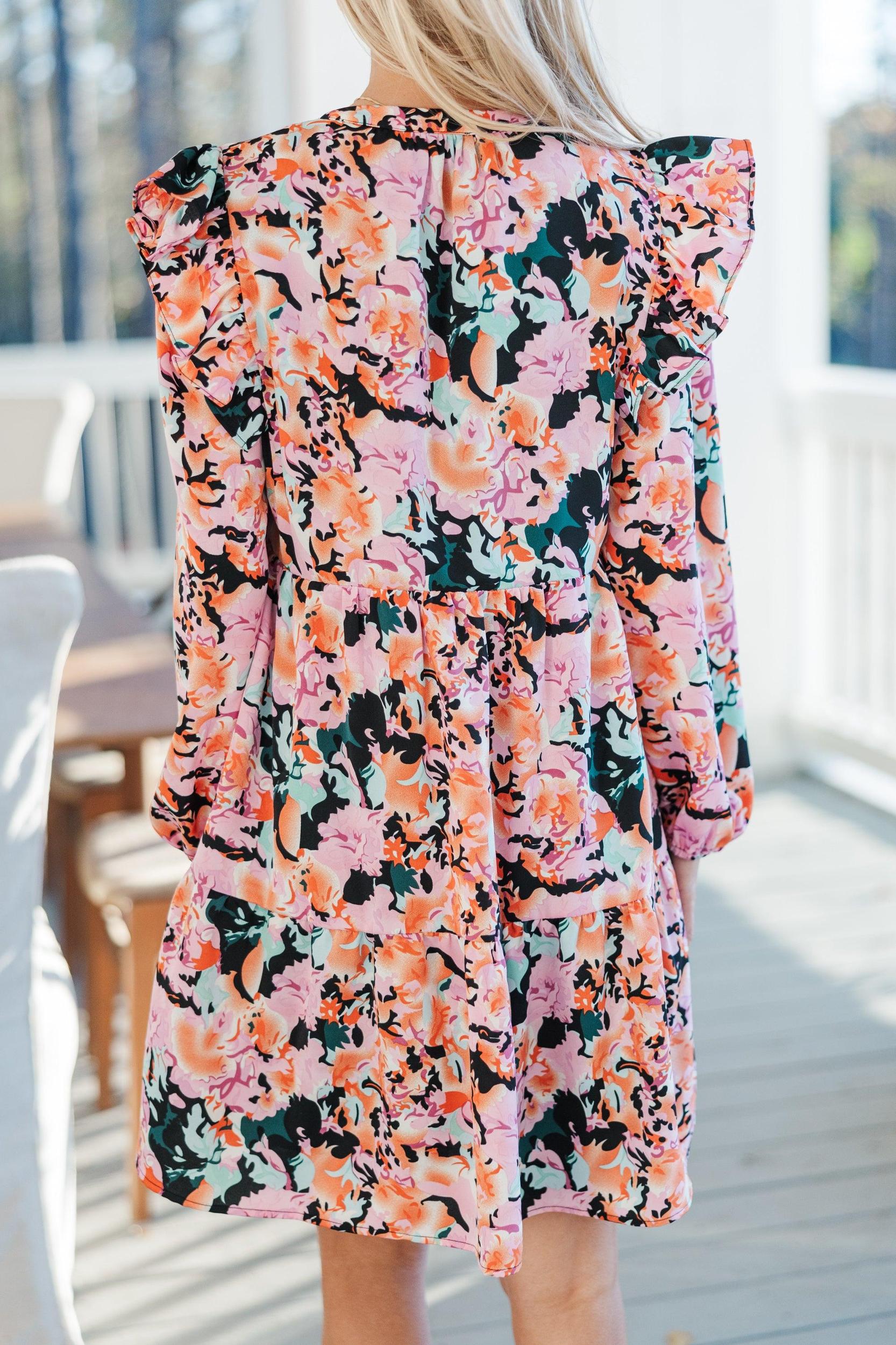 At This Time Fuchsia Pink Floral L/S Dress Female Product Image