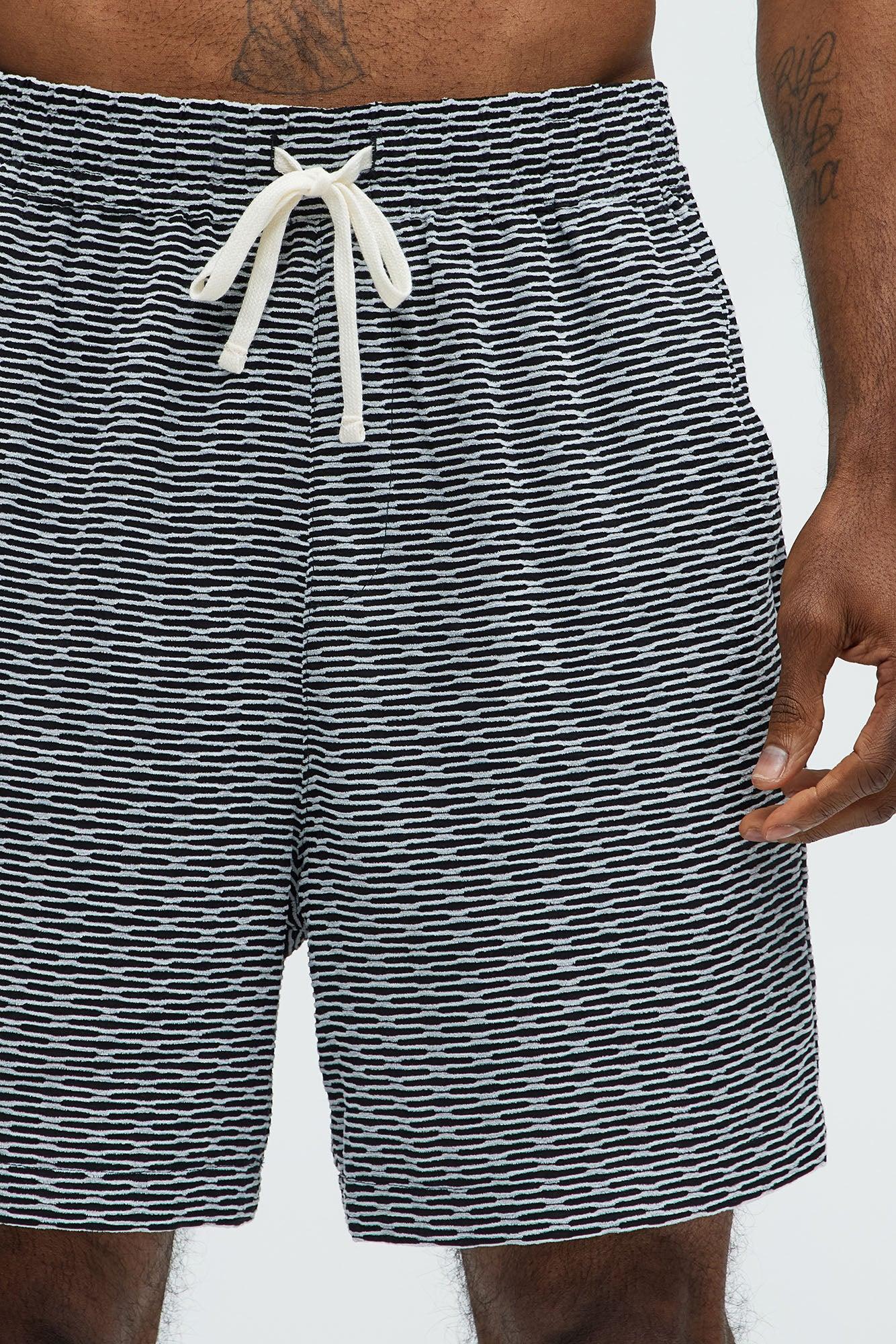 Textured Chenille Pattern Shorts - Black/White Product Image