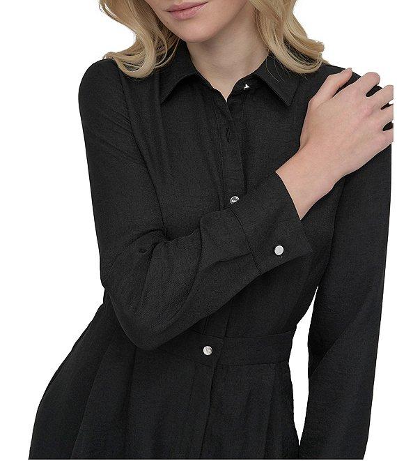 DKNY by Donna Karan Point Collar Long Sleeve Button Front Melange Washer Shirtdress Product Image