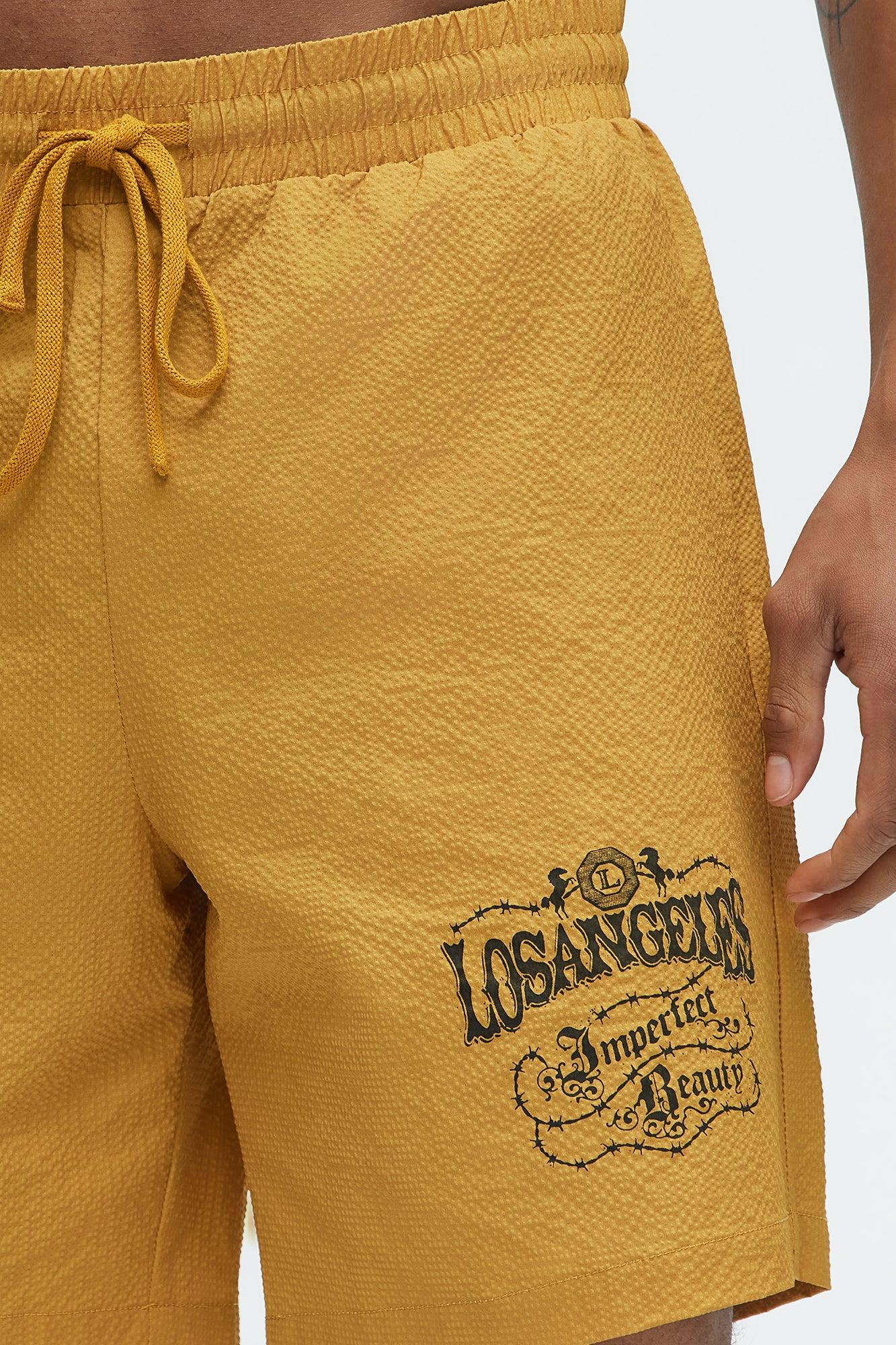 Waffle Crinkled Shorts - Yellow Product Image