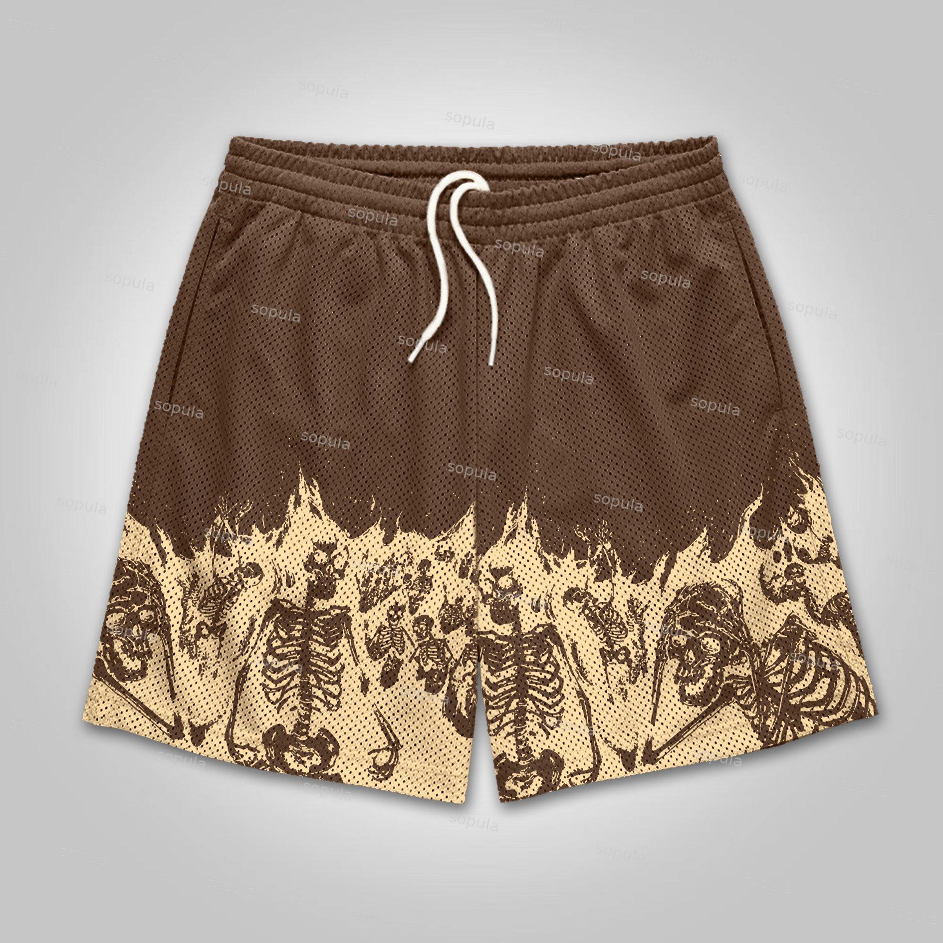 Sopula Flaming Skull Graphic Mesh Shorts Product Image