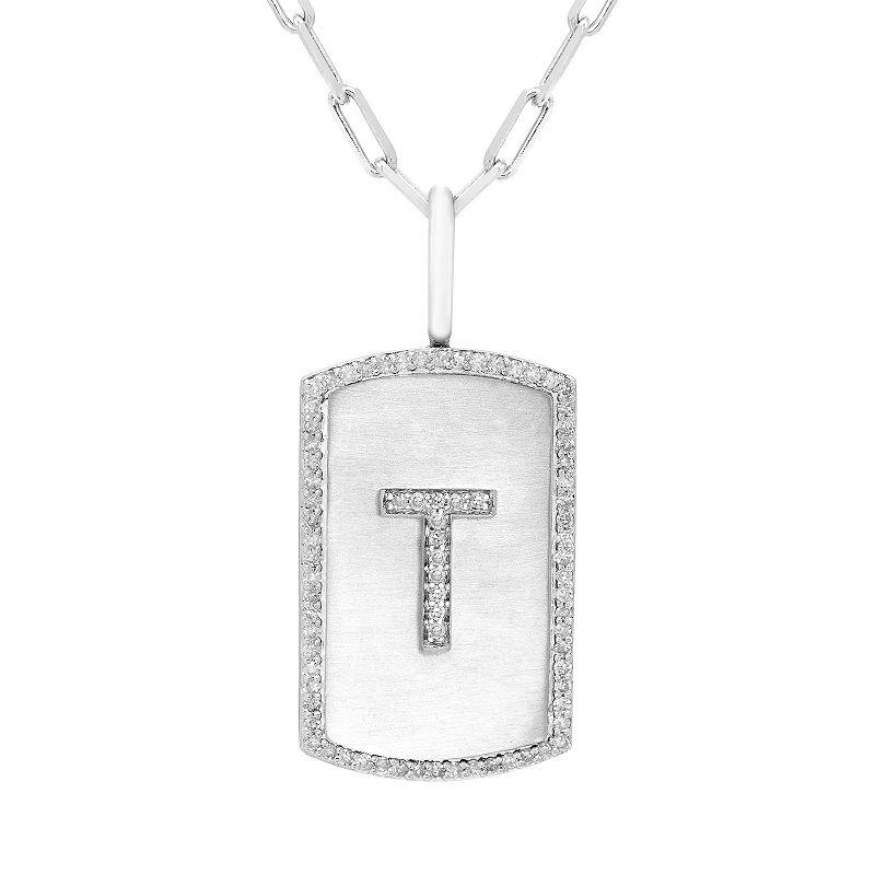 It's Personal Initial Sterling Silver & 1/4 Carat T.W. Diamond Dog Tag Necklace, Women's,  Product Image