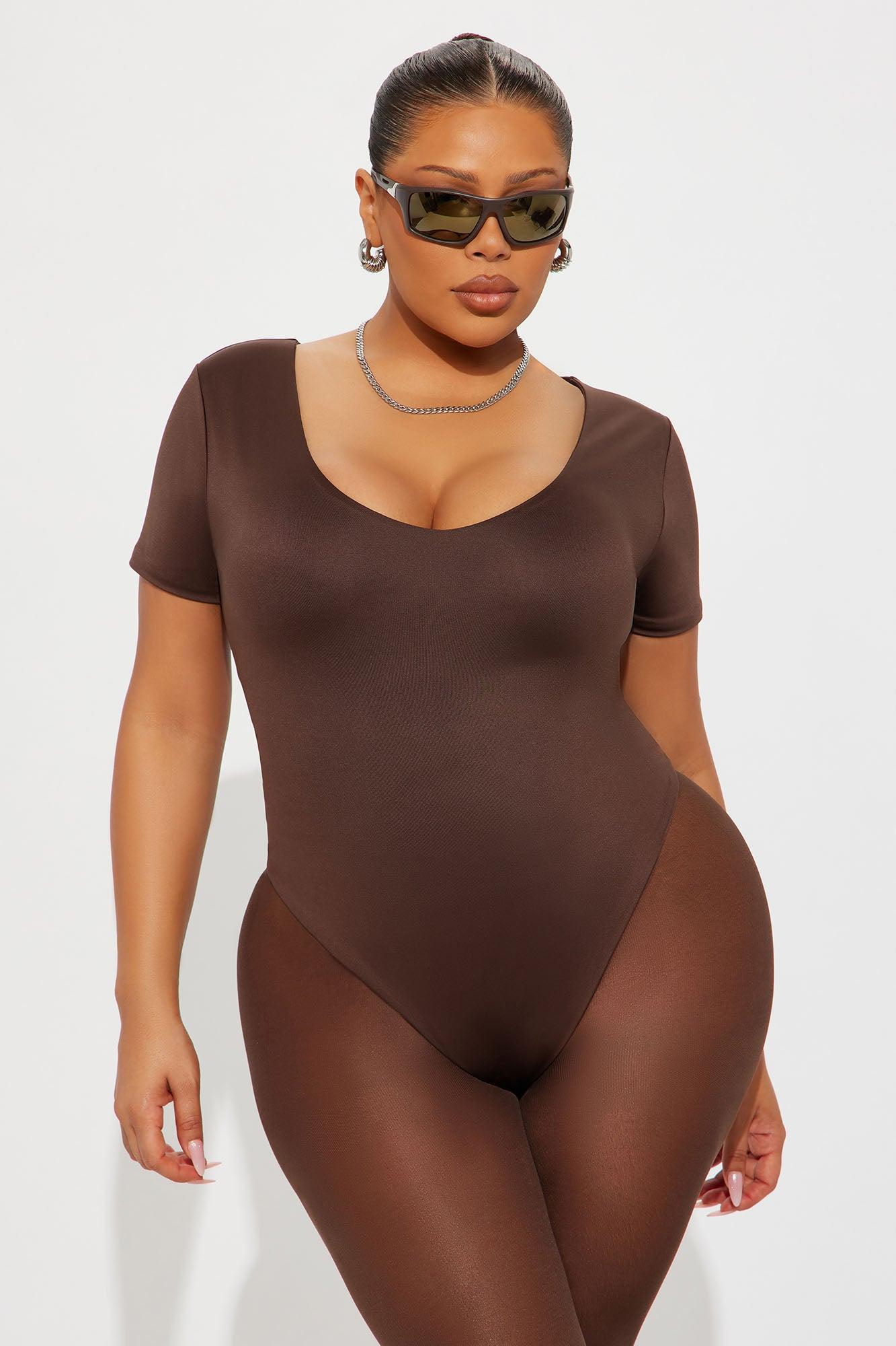 Contour Double Lined Short Sleeve High Cut Bodysuit - Chocolate Female Product Image