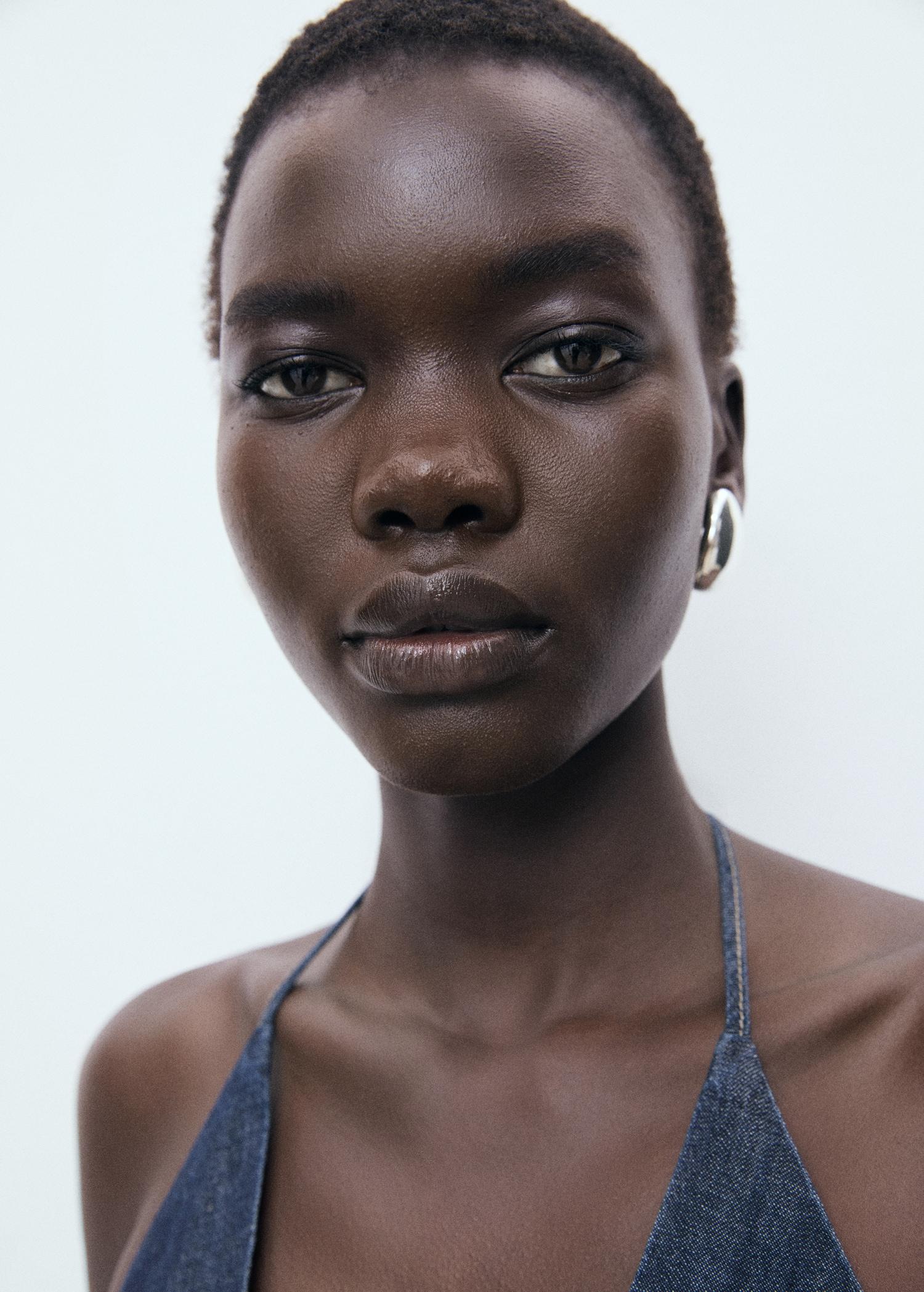 V-neck denim top with bow - Women | MANGO USA Product Image