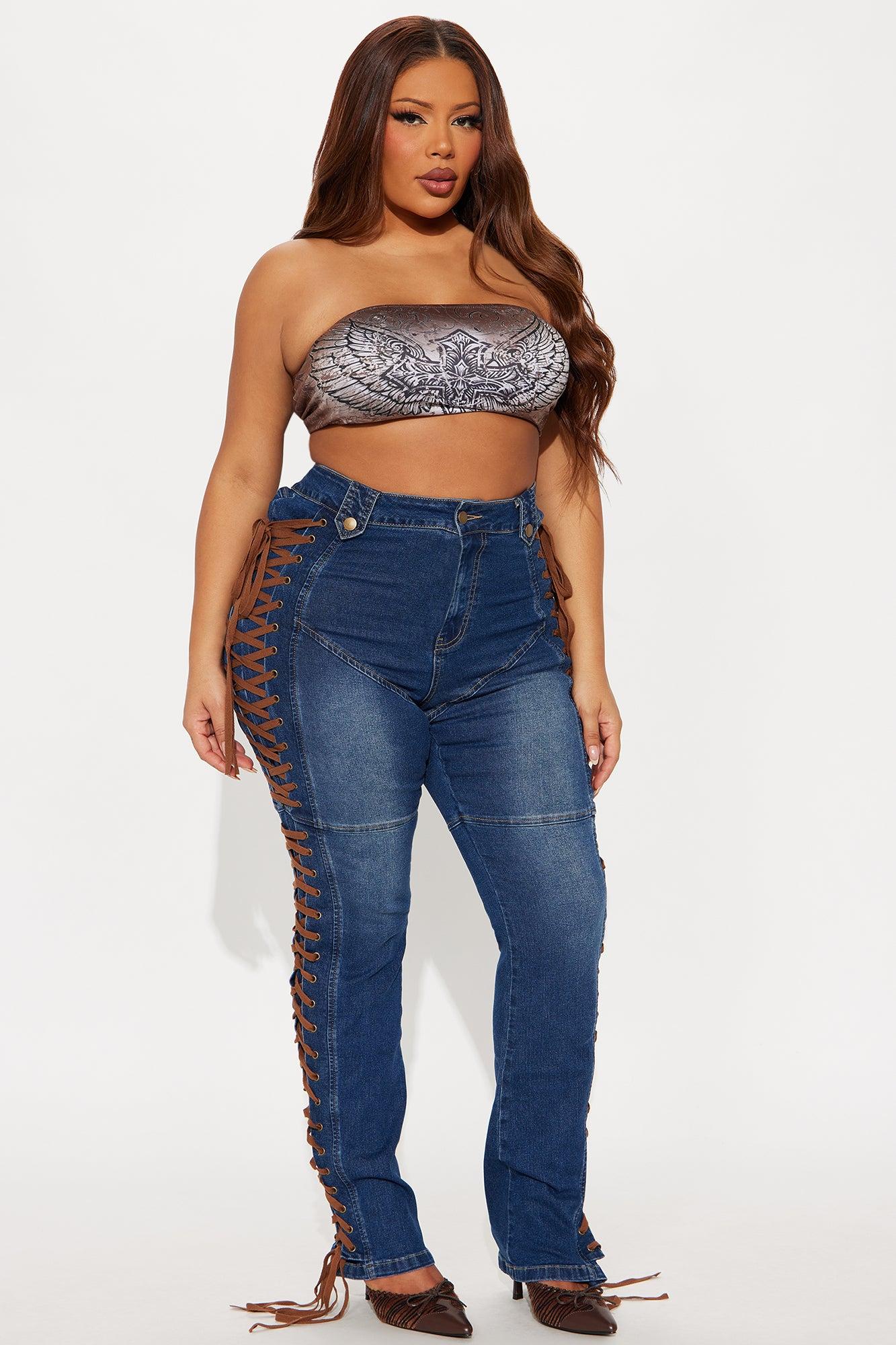 Jaw Dropper Stretch Lace Up Bootcut Jeans - Dark Wash Female Product Image
