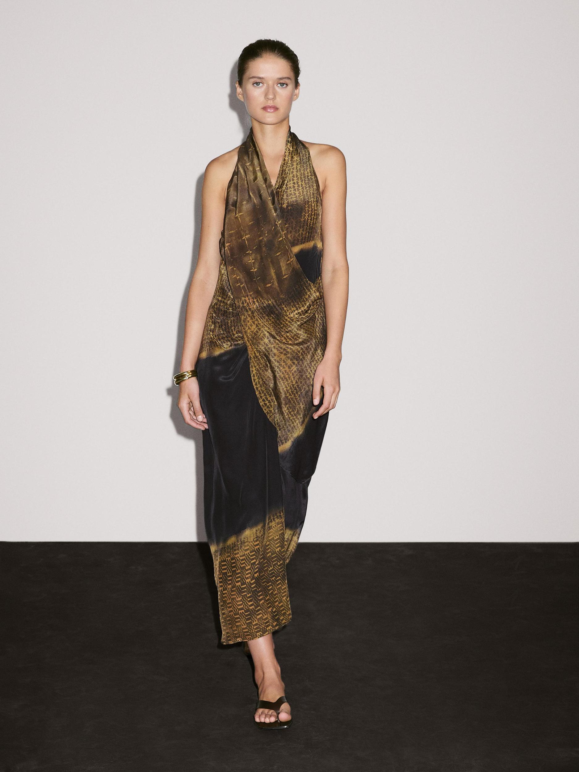 Printed halter-neck midi dress Product Image