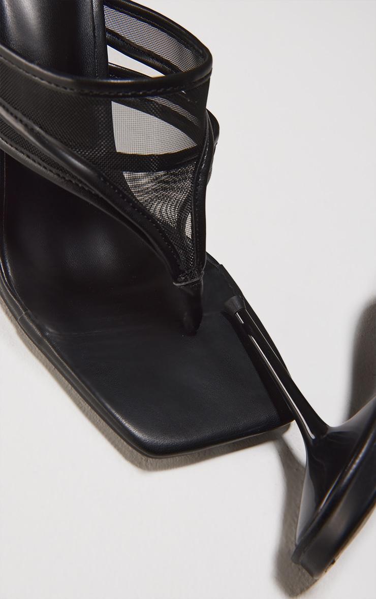 Wide Fit Black Square Toe Double Mesh Toe Thong High Stiletto Heeled Mules Product Image