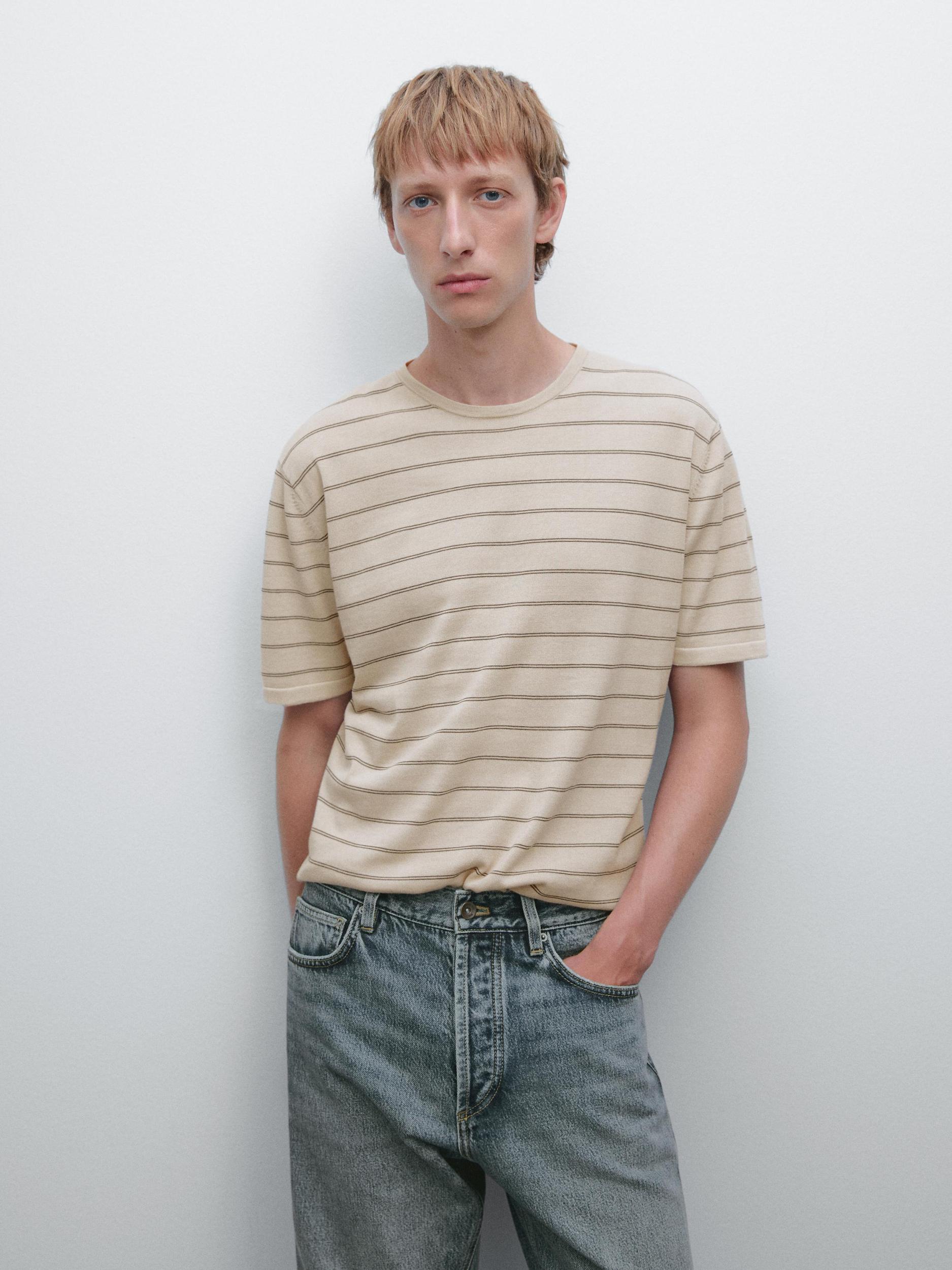 Striped lightweight knit T-shirt Product Image