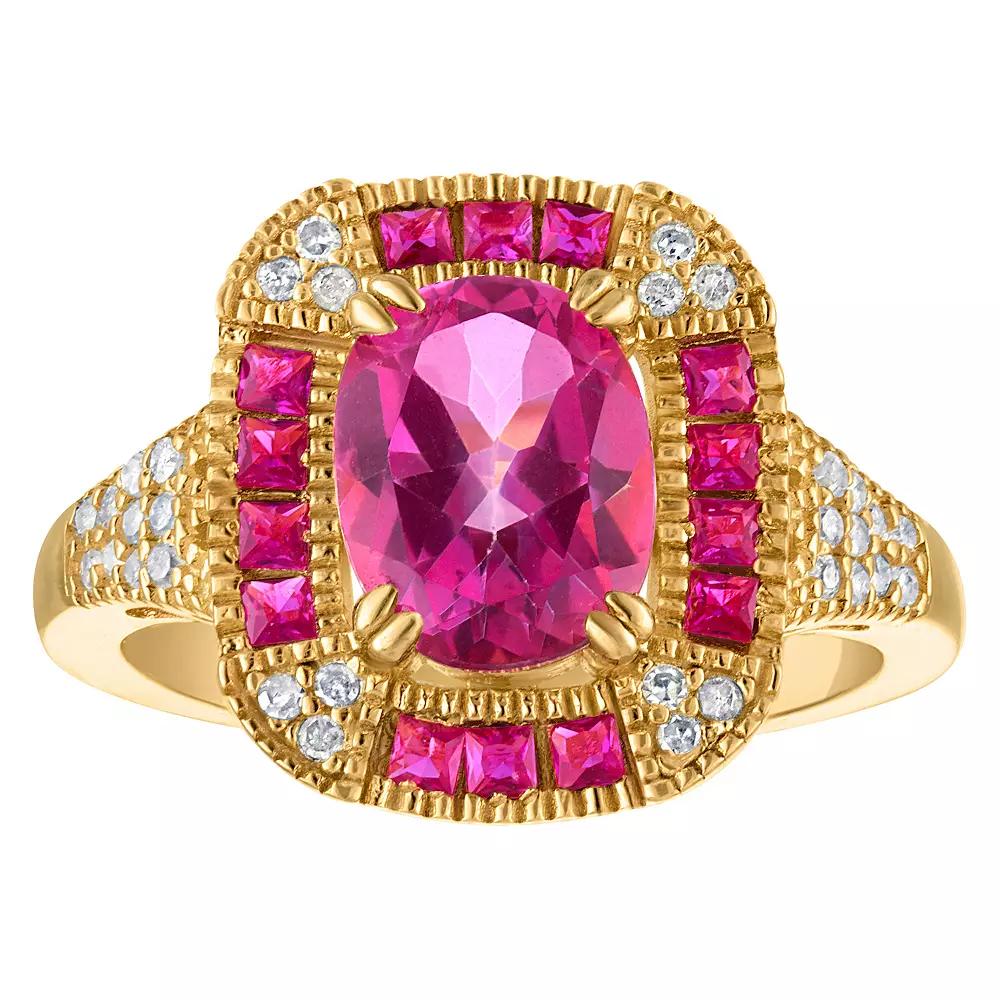 Tiara 14k Gold Plated Sterling Silver Pink Topaz & 1/6 Carat T.W. Diamond Ring, Womens Gold Tone Product Image