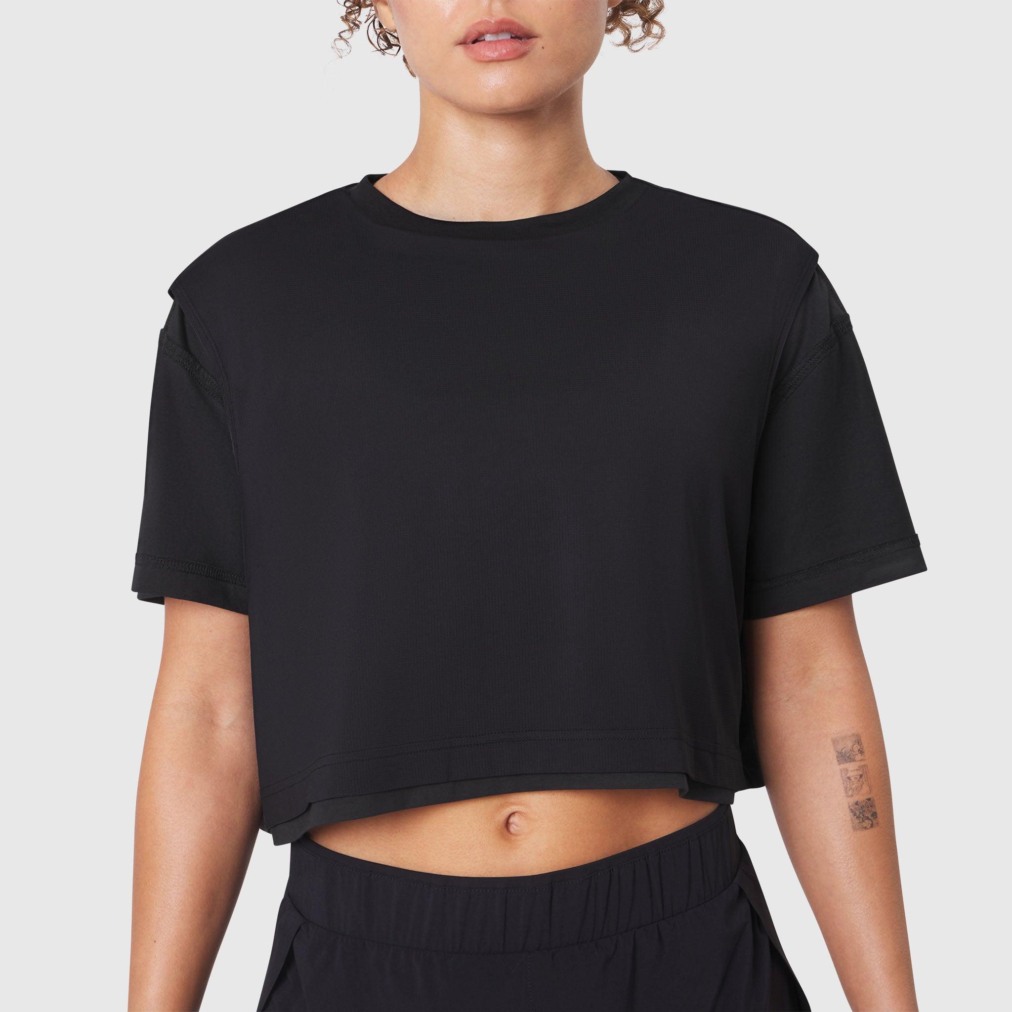 W082. SUPIMA® Ice-Skin™ Reversible Crop Tee - Black/Black Product Image