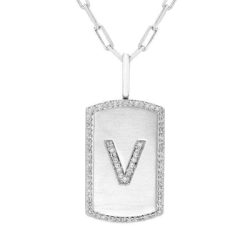 It's Personal Initial Sterling Silver & 1/4 Carat T.W. Diamond Dog Tag Necklace, Women's,  Product Image