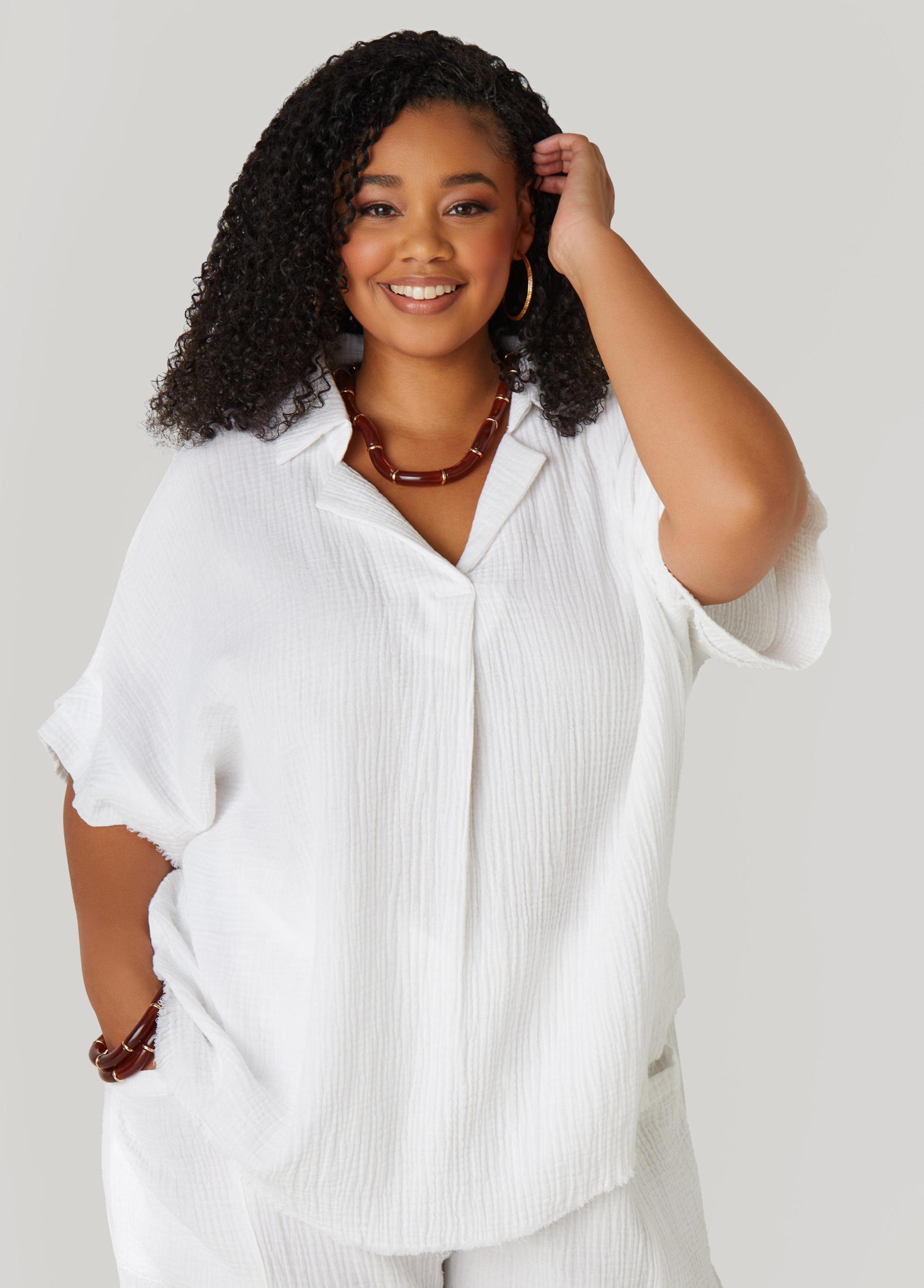 Plus Size Textured Cotton Gauze Pants Ashley Stewart Product Image