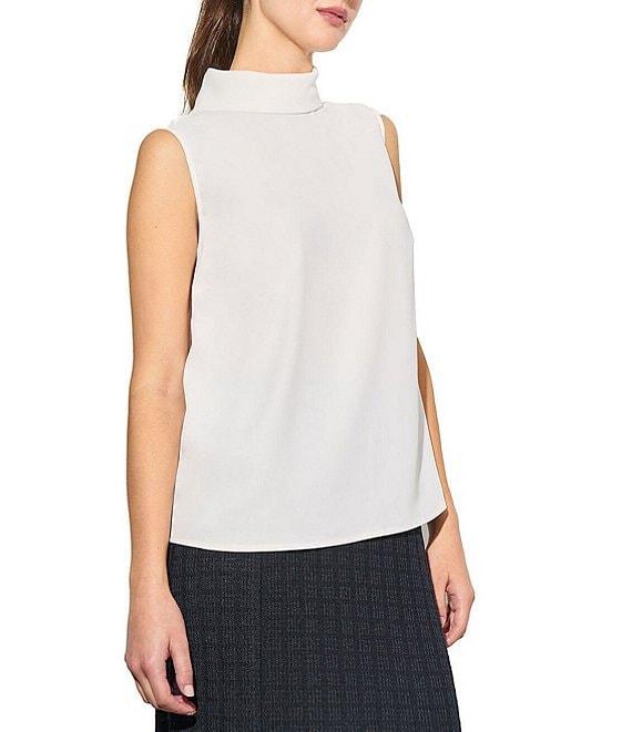 Ming Wang Crepe De Chine Woven Mock Neck Sleeveless Side Slit Tank Top Product Image