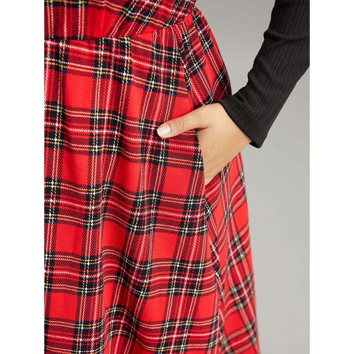 Plus Size Plaid Button Up Adjustable Straps Dress Red Women Casual Adjustable Straps Spaghetti Strap Sleeveless Curvy Midi Dress BloomChic 22-24/3X Product Image