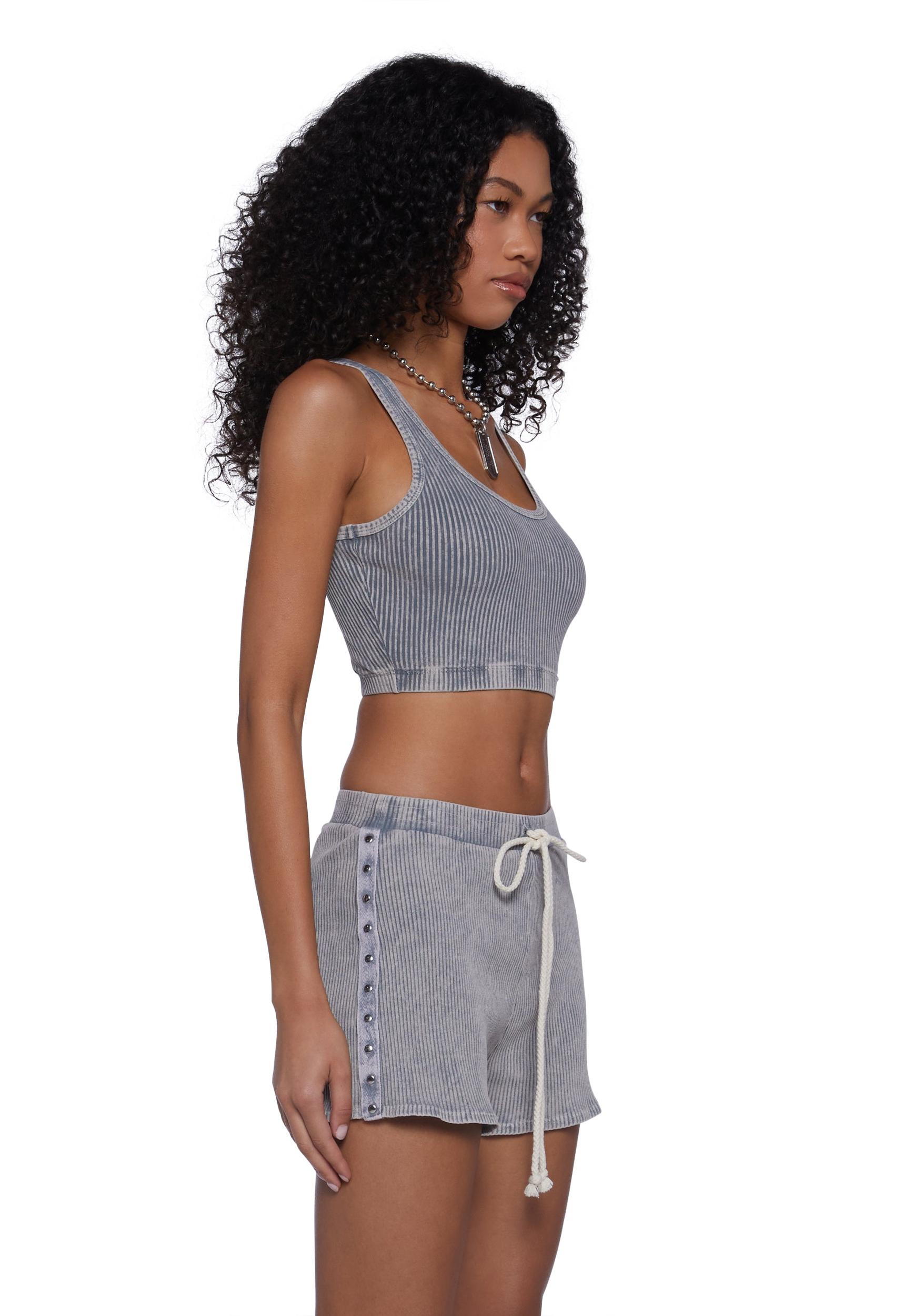 Womens Tank And Shorts Washed Ribbed Set - Gray Product Image