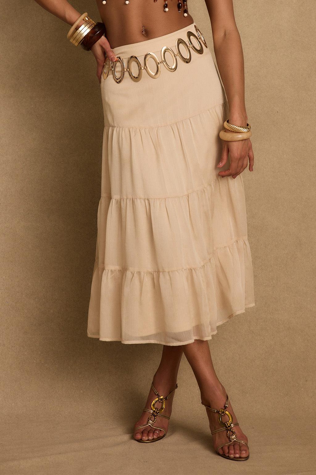 Jolene Beige Tulle Tier Maxi Skirt Product Image