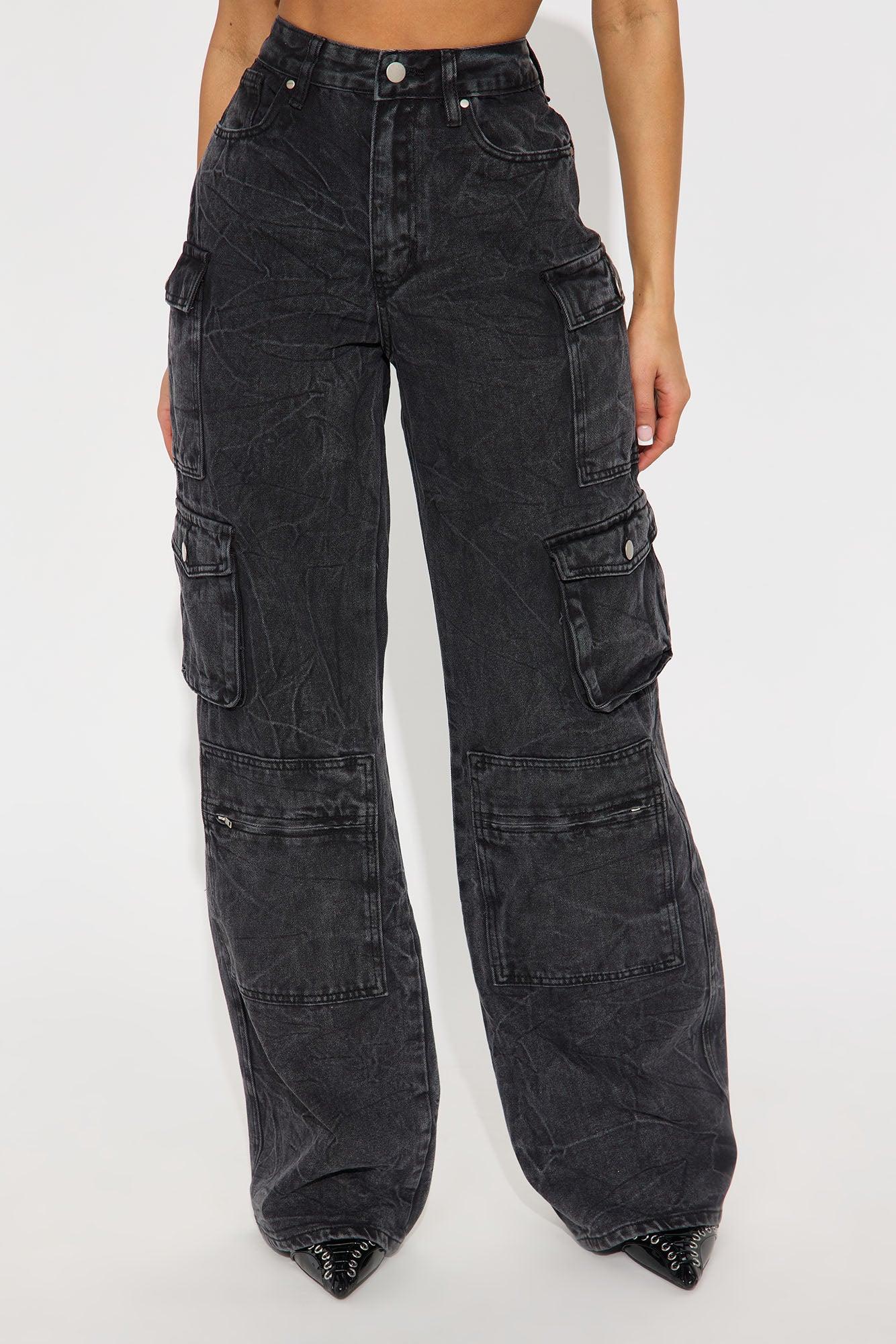Mad For You Cargo Jeans - Acid Wash Black Product Image