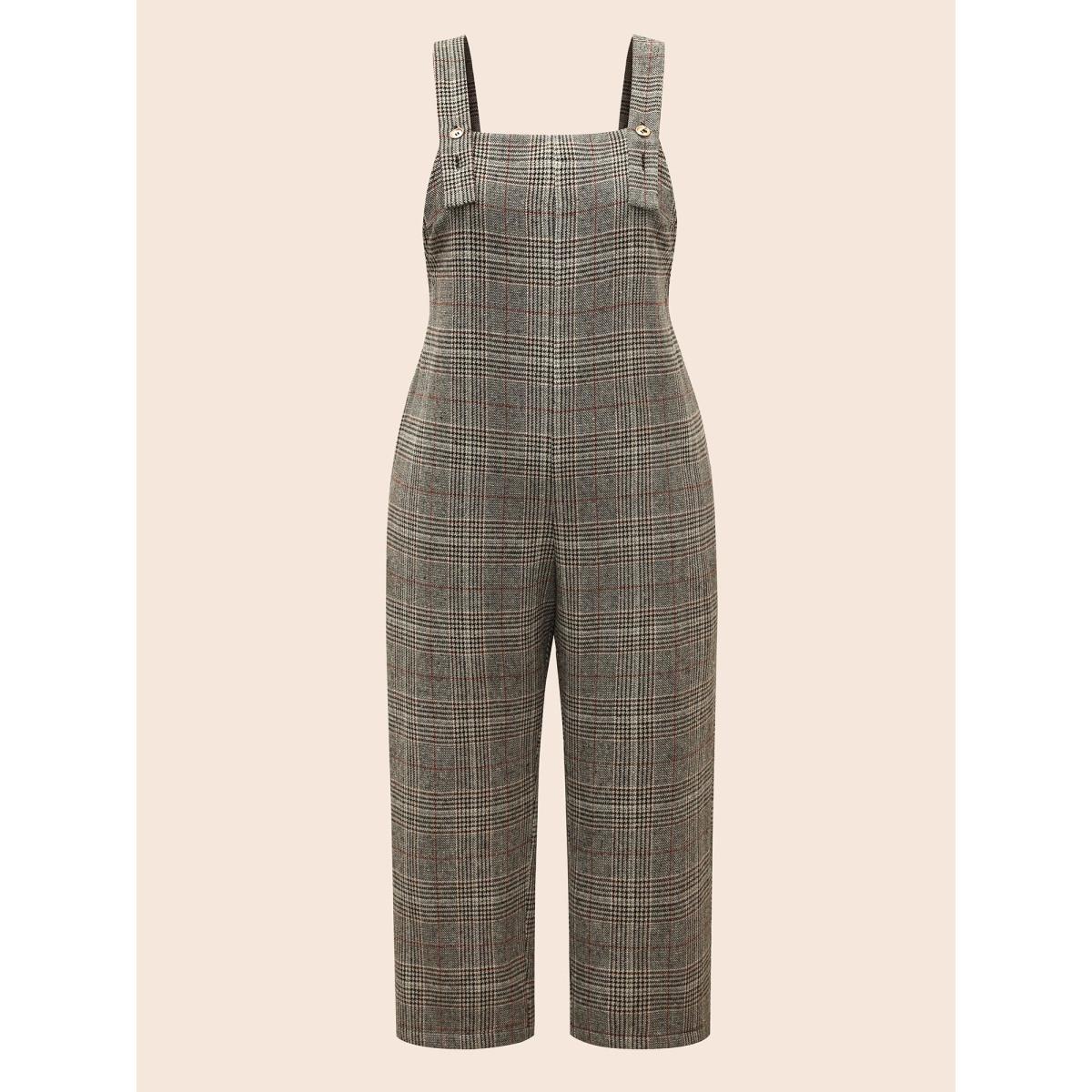 Plus Size LightGray Plaid Adjustable Straps Pocket Jumpsuit Women Elegant Sleeveless Non Everyday Loose Jumpsuits BloomChic 28/5X Product Image