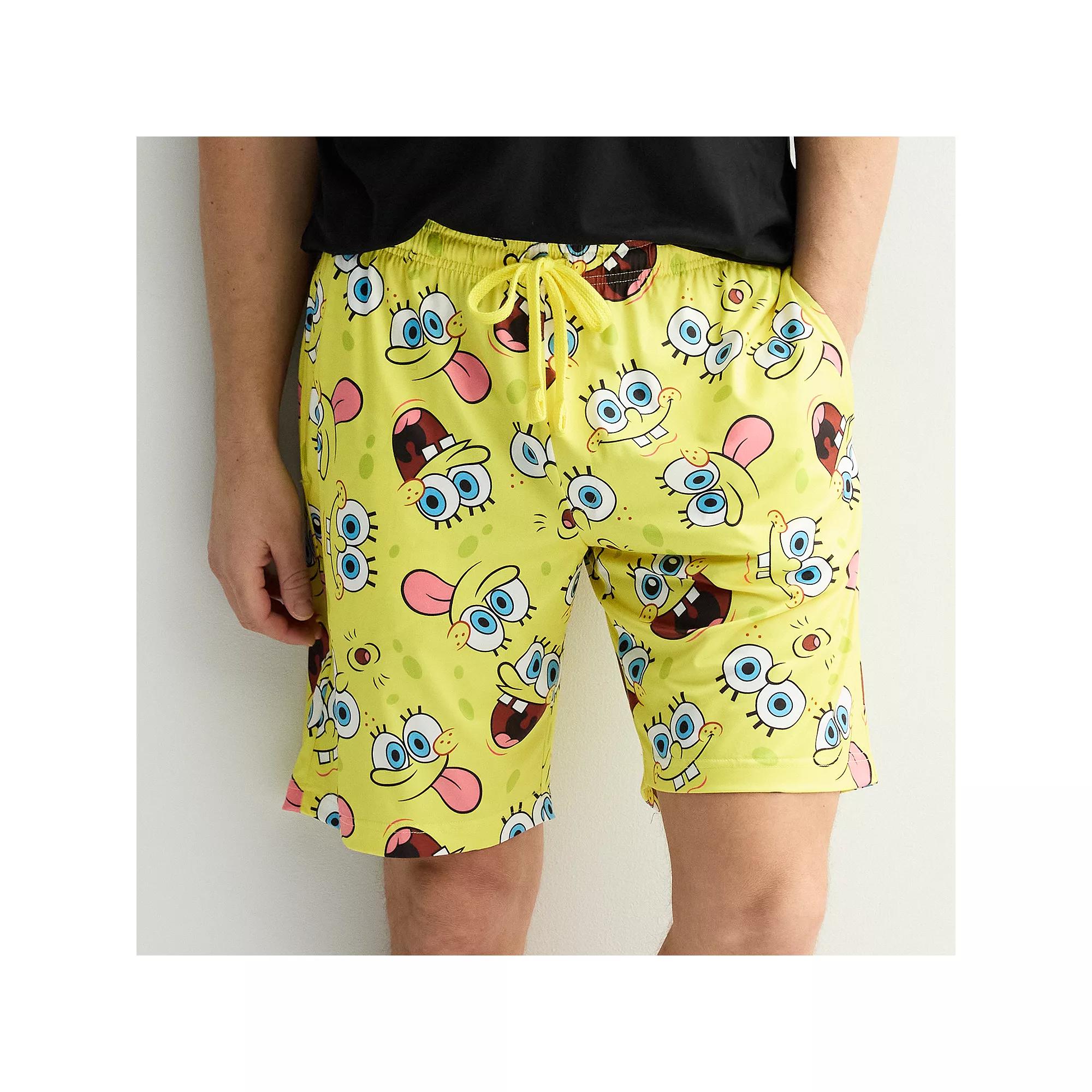 Men's Nickelodeon SpongeBob SquarePants Allover Sleep Shorts, Size: Large, Black Product Image